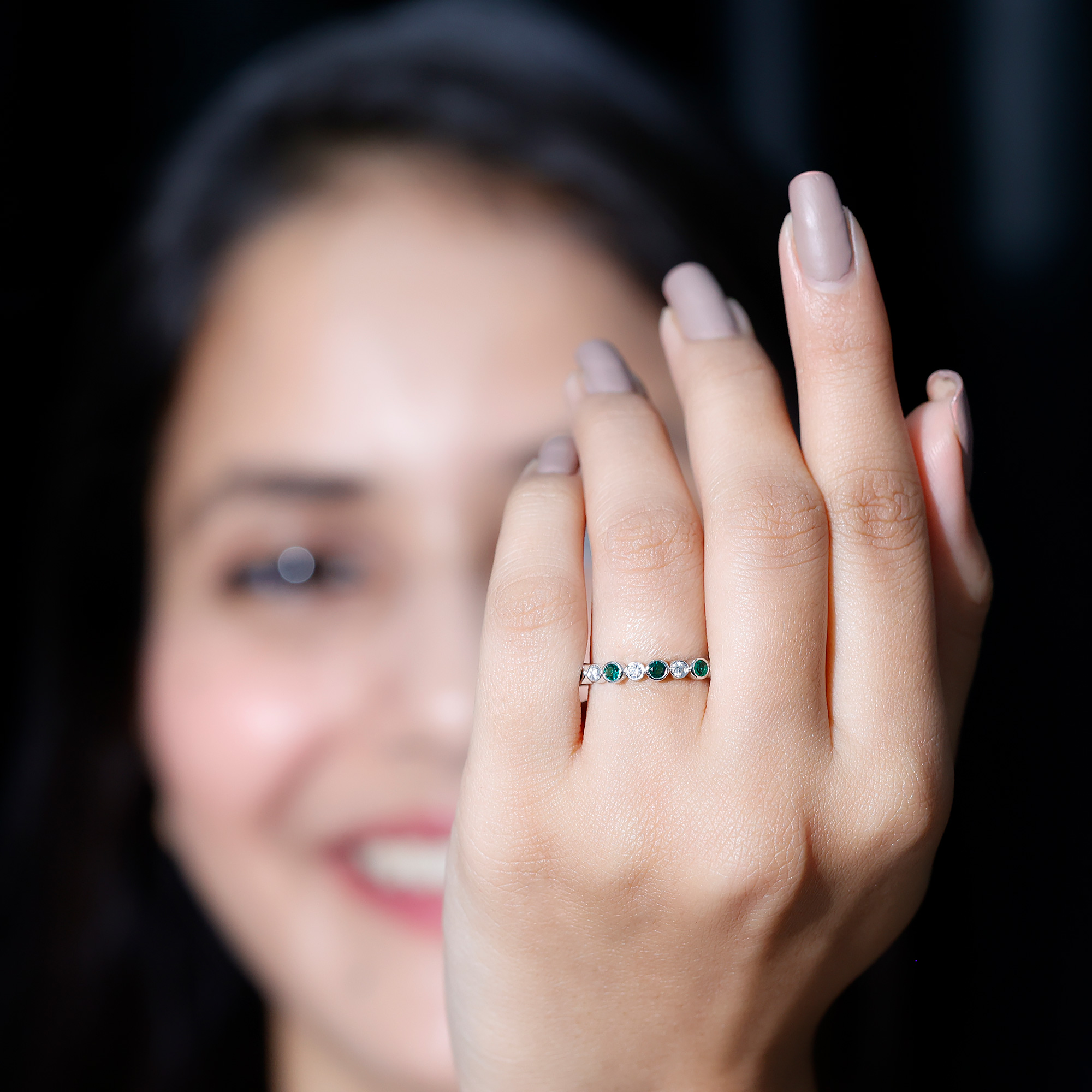 thumbnail video image 2 of Rosec Jewels Lab Created Emerald Moissanite Eternity Band Ring for Women (AAAA Quality), 10K Yellow Gold, US 10.00, 2 of 8