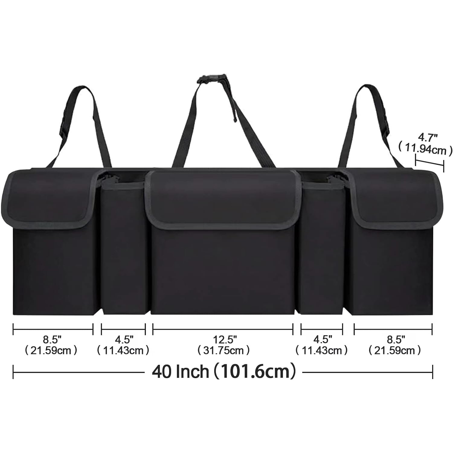 thumbnail video image 2 of Snuopfy Car Trunk Organizer, Backseat Hanging Organizer with 5 Pockets, Waterproof Cargo Storage Bag for SUV, Truck, 2 of 7