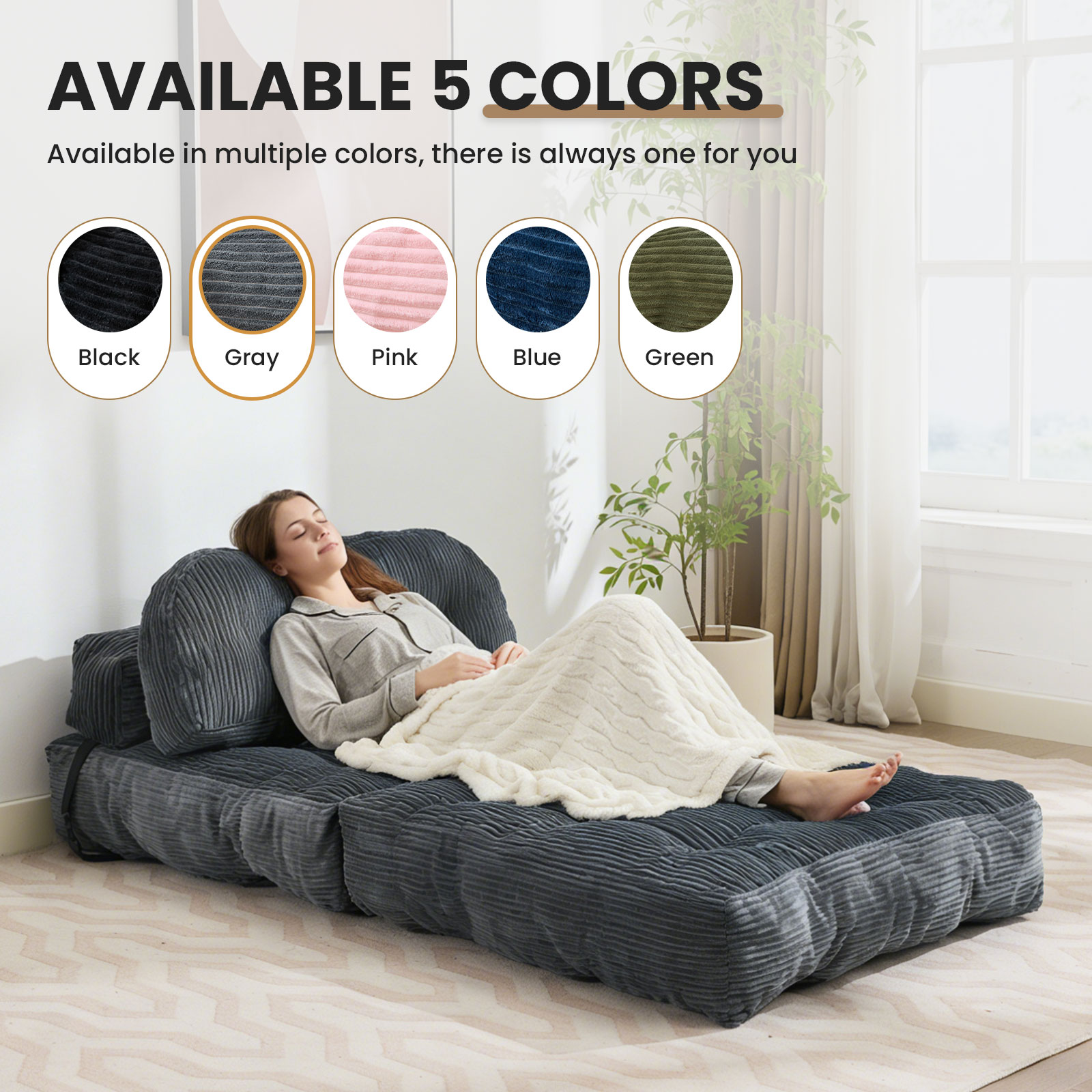 thumbnail video image 2 of JONPONY Folding Sofa Bed, Convertible Sleeper Chair with Pillow Foldable Mattress with Back Support, Portable Sleeper Chair Bed Comfort Floor Sofa for Living room Bedroom, Single, Grey, 2 of 9