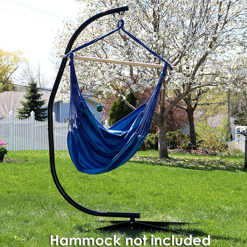 thumbnail video image 2 of Sunnydaze 300 lb Steel Hanging Hammock Chair C-Stand - Black, 2 of 9