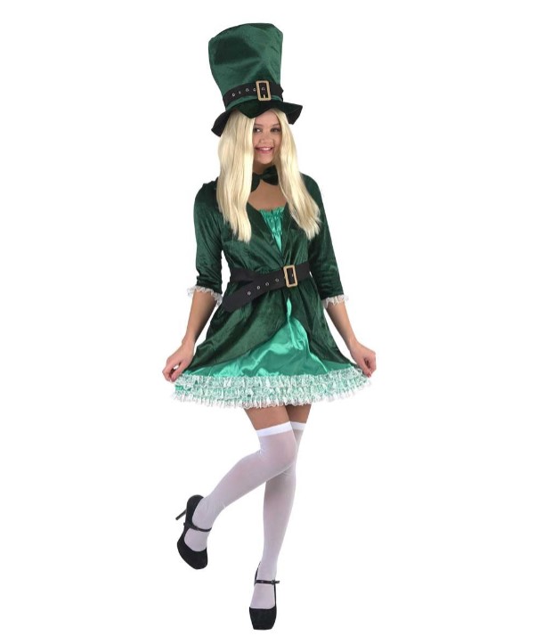 thumbnail video image 2 of HPO Adult Women's Leprechaun Costume – Green Dress in XL Size for St. Patrick's Day & Cosplay, 2 of 7