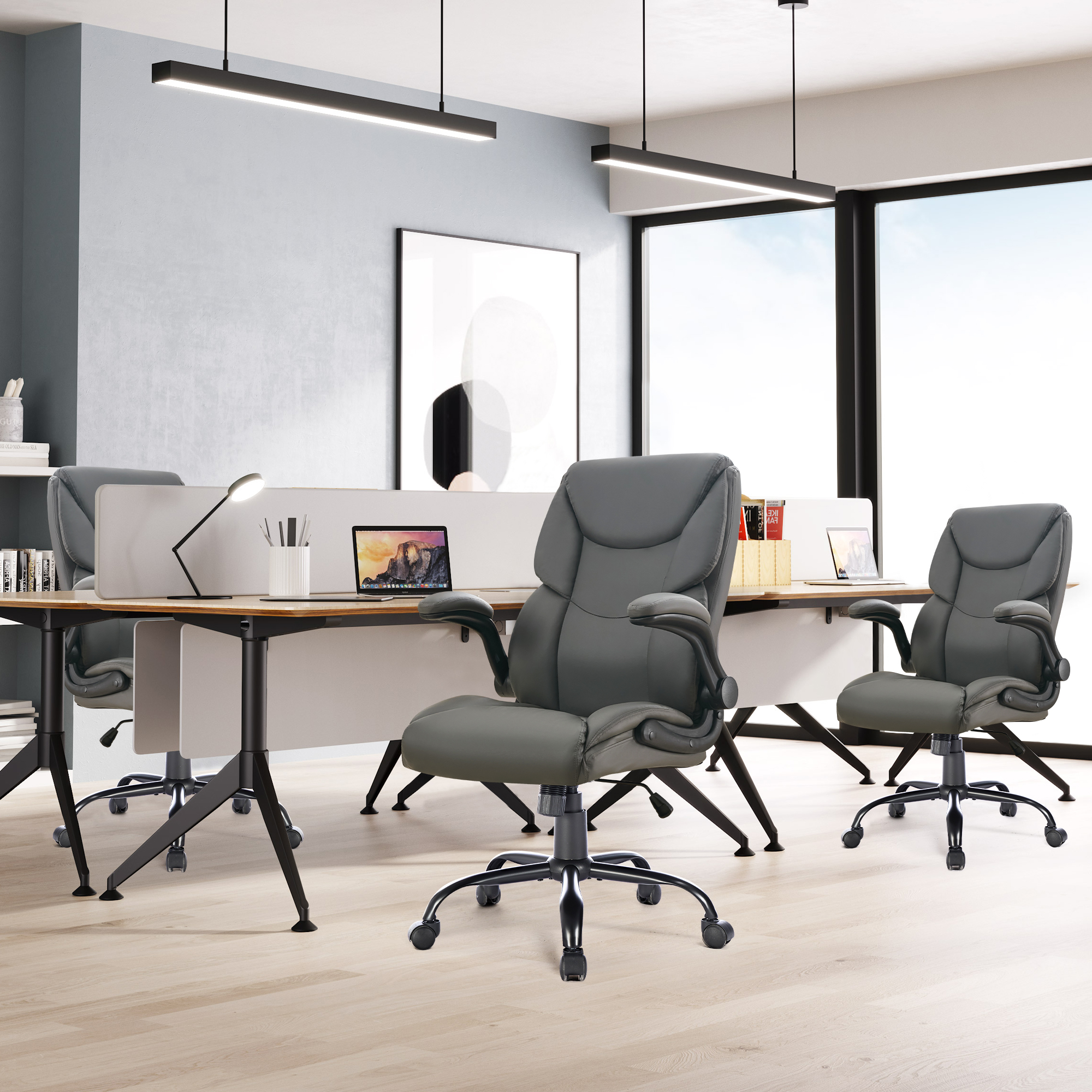 thumbnail video image 2 of JONPONY Leather Office Chair, Big and Tall Office Chair 400LBS Wide Seat Ergonomic Computer Desk Chair High Back Executive Leather Chair Adjustable Task Chair, Grey, 2 of 8