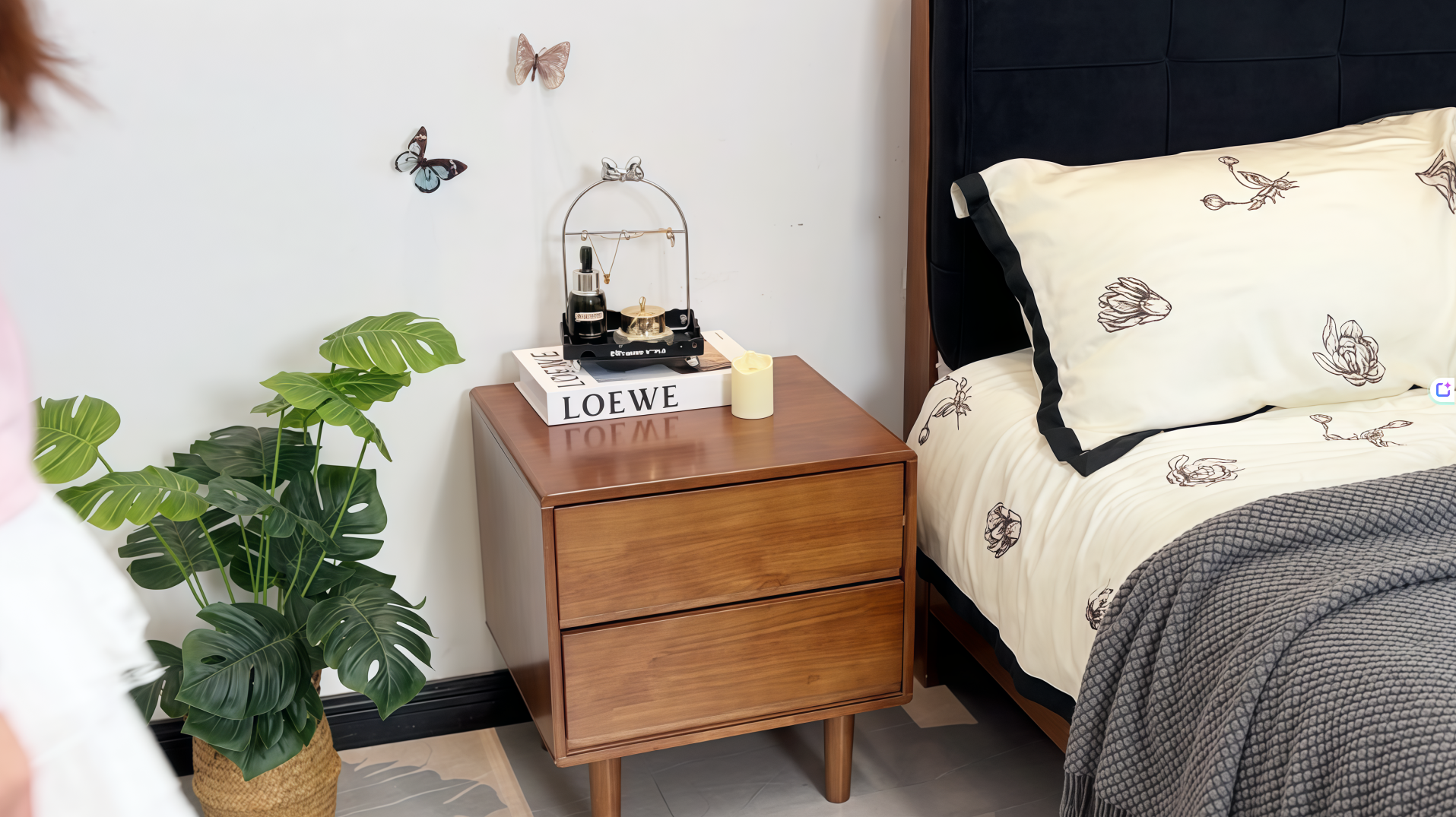 thumbnail video image 2 of KASLANDI Solid Wood Mid Century Modern Nightstand with Drawers - Small Walnut Bedside Table for Bedroom, Dorm and Living Room, 2 of 10