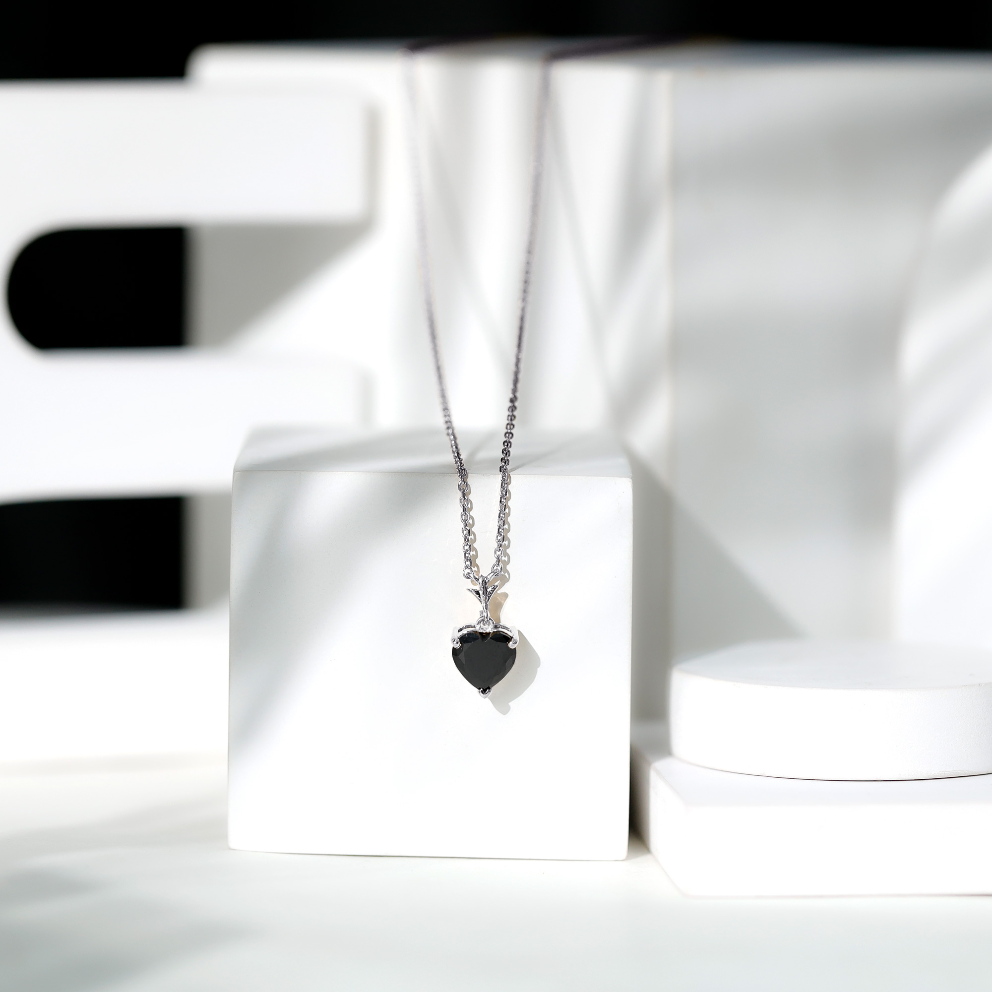 thumbnail video image 2 of Rosec Jewels Certified Lab Grown Black Diamond Heart Necklace - with Chain - 8 mm - AAAA Quality - Ready to Gift with Jewelry Box, 10K White Gold, 2 of 8