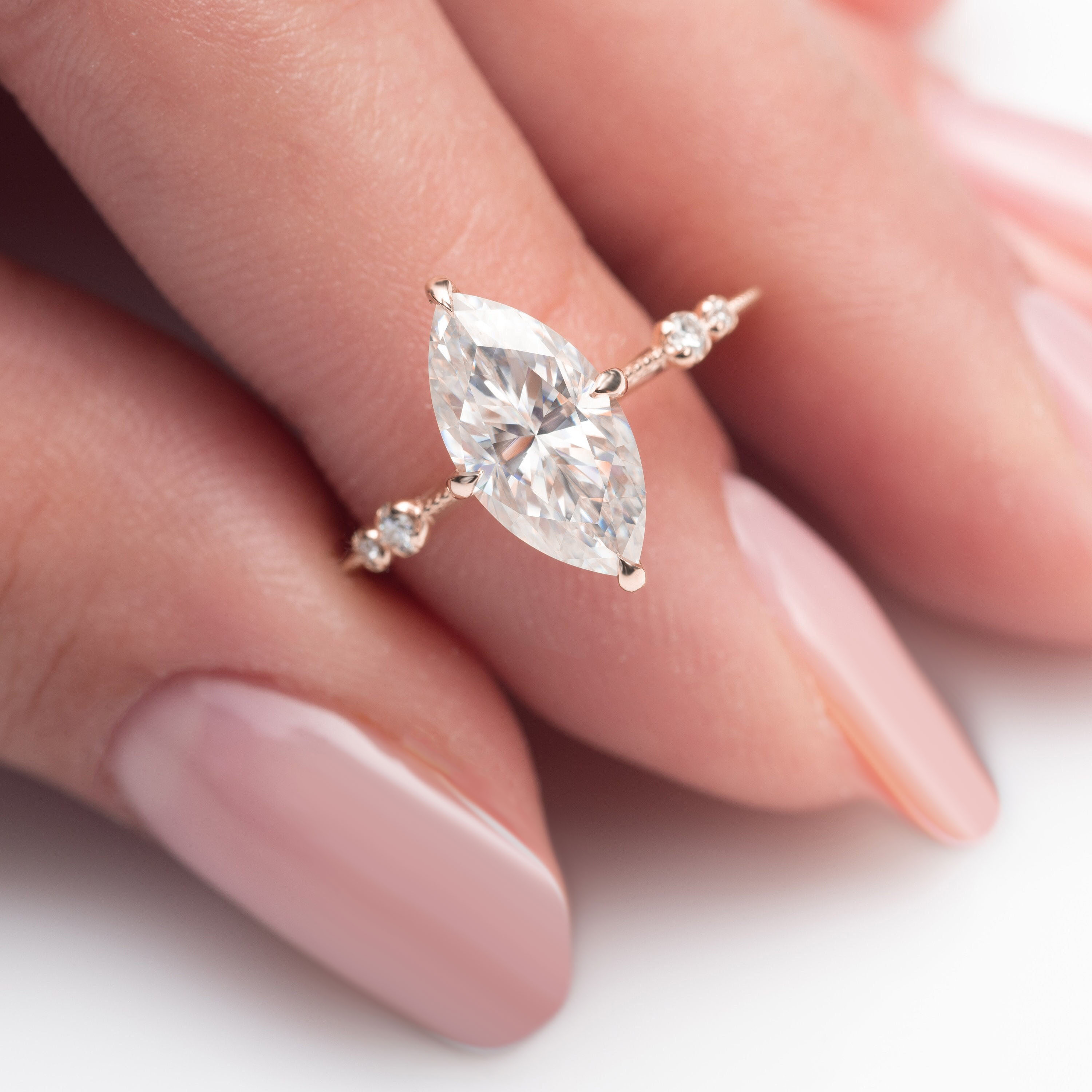 thumbnail video image 2 of Cora Jewellery 2CT Vintage Style Marquise Moissanite Engagement Ring For Women, 14K Yellow Gold, 2 of 6