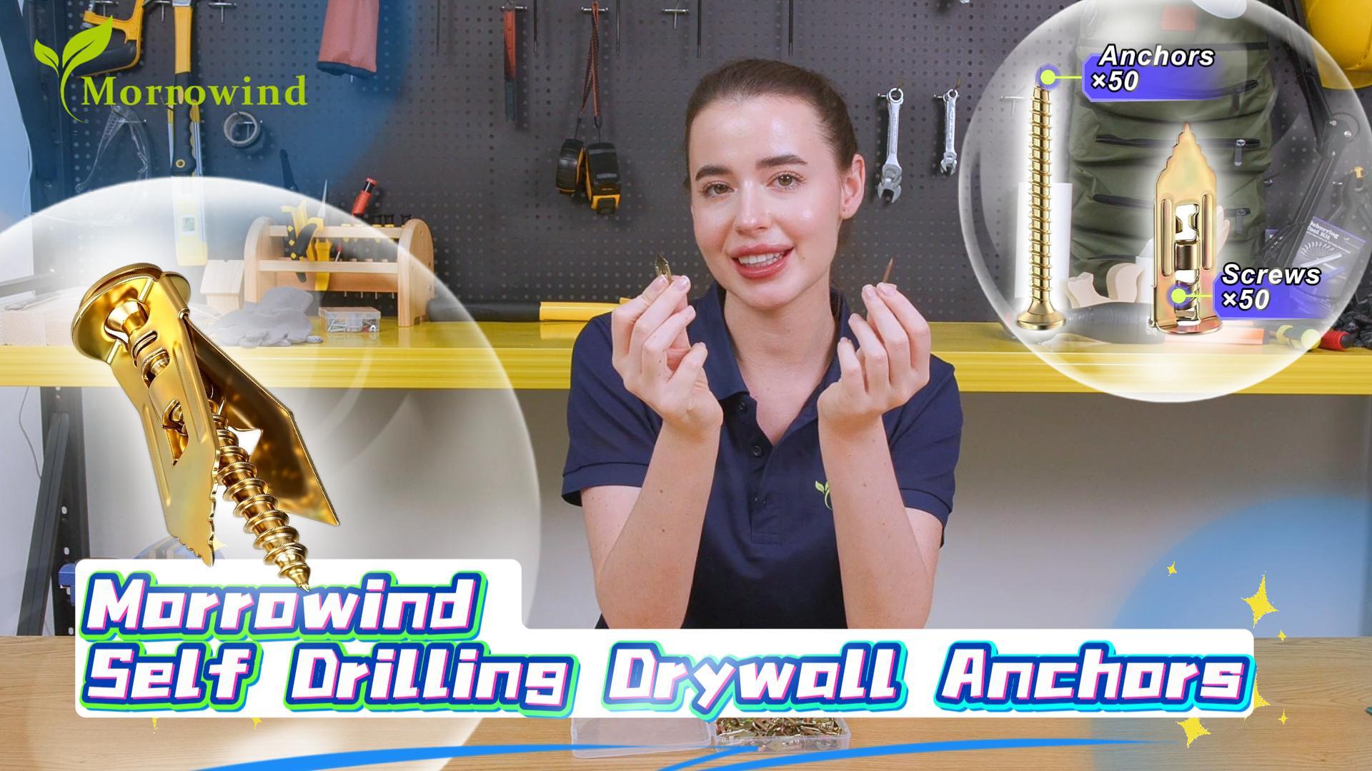 thumbnail video image 2 of Morrowind Self Drilling Drywall Anchors Kit with Screws, ZHeavy Duty No Pre-Drilling Zinc, 50 Sets, 2 of 10
