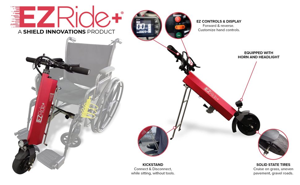 thumbnail video image 2 of EZ Ride+ Wheelchair Power Assist Attachment – Electric Handcycle Motor Kit Turns Wheelchair Into Scooter – Lightweight Easy to Use Mobility Accessory + Bag & Charger – EZR-2, 2 of 10
