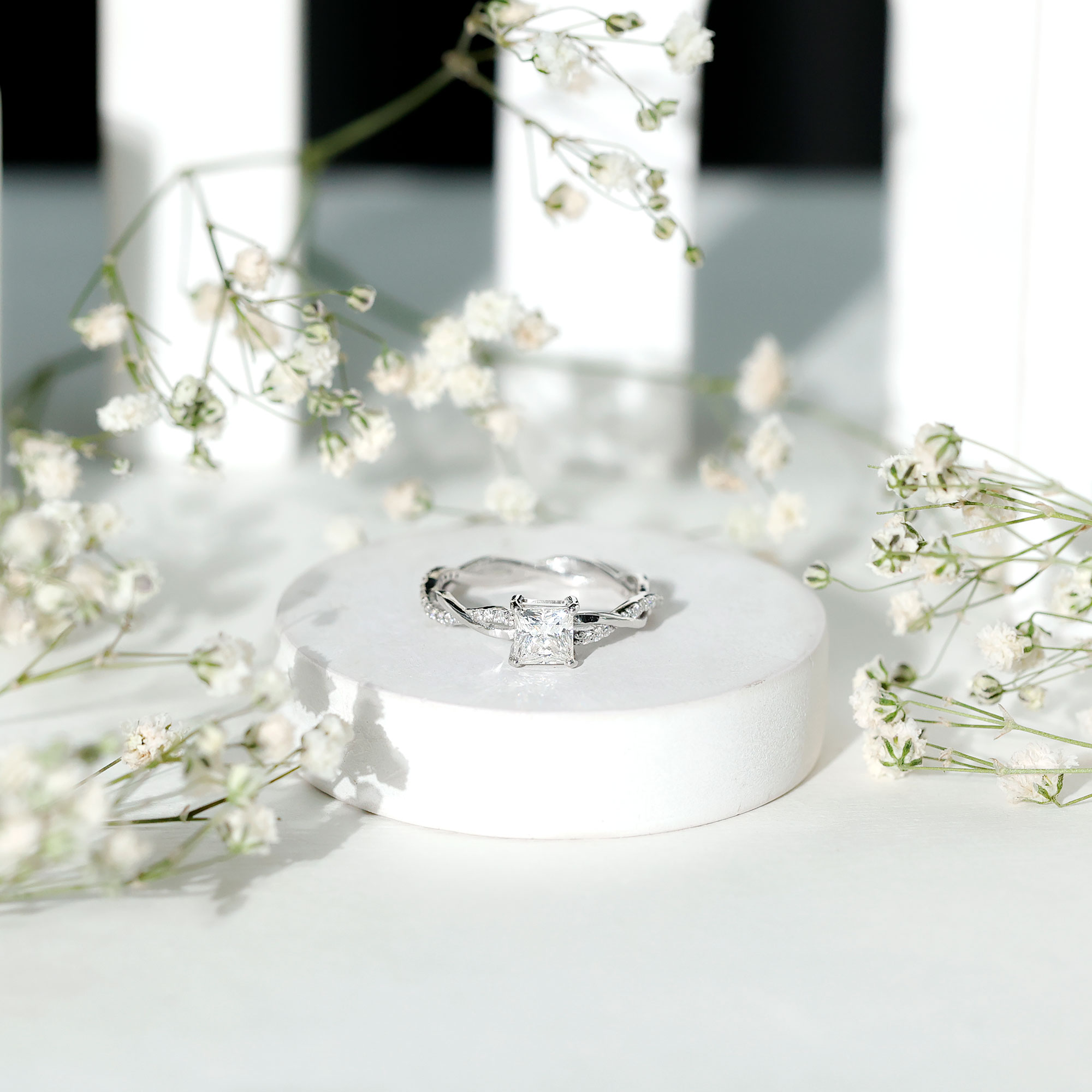 thumbnail video image 2 of Rosec Jewels Princess Cut Engagement Ring | Lab Diamond Designer Ring | 5 MM - 1 Ct - EF-VS Grade, 14K White Gold, US 3.00, 2 of 9