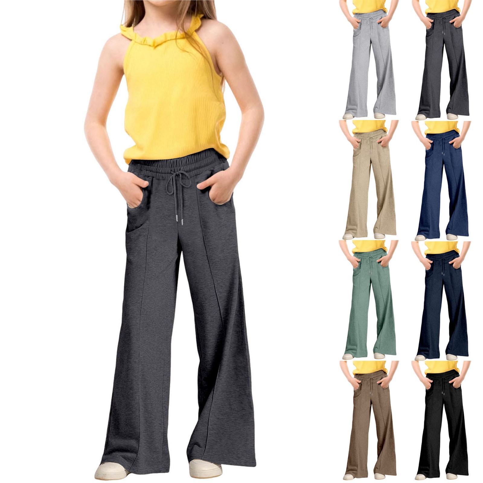 thumbnail video image 2 of YunPes Girls Oversized Wide Leg Sweatpants with Thick Fleece Lined Kids Elastic Waist Straight Leg Track Pants Casual Plain Trousers, 2 of 6