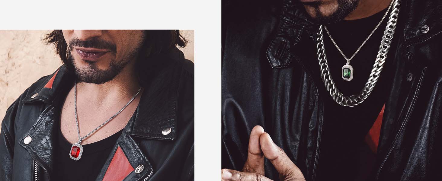 thumbnail video image 2 of Bandmax Hip Hop Biker 14K Gold Plated Necklace for Men Women Green Stone Pendant with Shining Cubic Zirconia Charm for Gift, 2 of 8