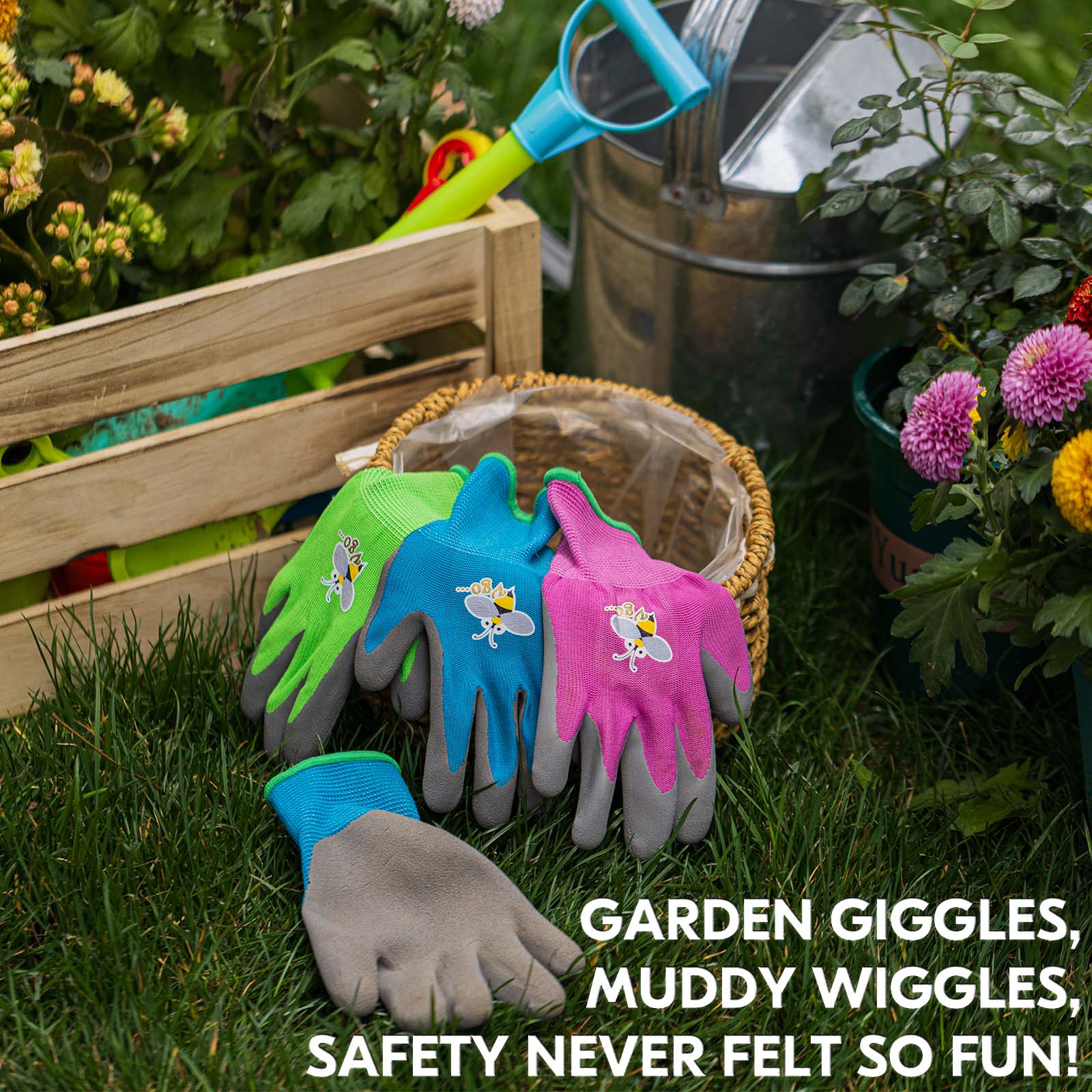 thumbnail video image 2 of Vgo... 1-Pair Age 3-5 Kids Gardening Gloves, Children Yard Work Gloves, Soft Safety Rubber Gloves (XXXS, Purple, KID-RB6013), 2 of 8