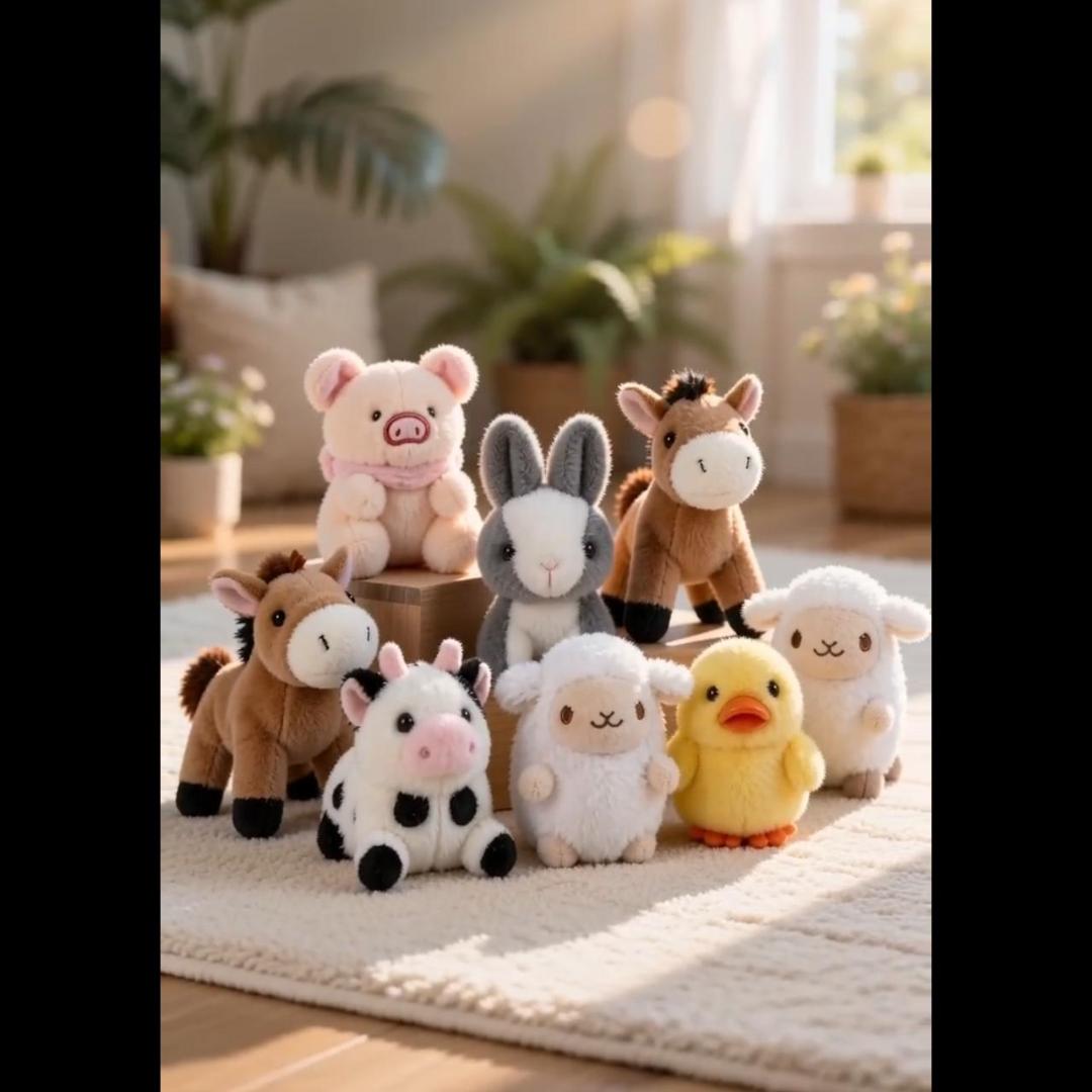 thumbnail video image 2 of 12pcs Farm Animal Toy, Cute Plush Lamb, Chick, Piglet, Cow, Perfect for Animal Themed Party, Student Achievement Award, Ideal Christmas and Halloween Birthday Gift, 2 of 11