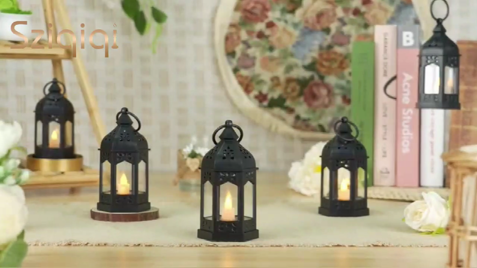 thumbnail video image 2 of Sziqiqi Mini Lanterns Decorative for Centerpiece: 10pcs Hanging Small Black Lantern Bulk with Flickering LED Candles for Halloween Decorations, Wedding Decor, Christmas Table, Batteries Included, 2 of 11