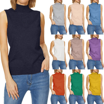 thumbnail video image 2 of Baqcunre Sleeveless Mock Neck Tops Sweater Knit Turtleneck Soft Basic Vest Tank Lightweight Womens Sweaters Womens Tops Sweater Vest Shirts for Women（Blue,XL), 2 of 9