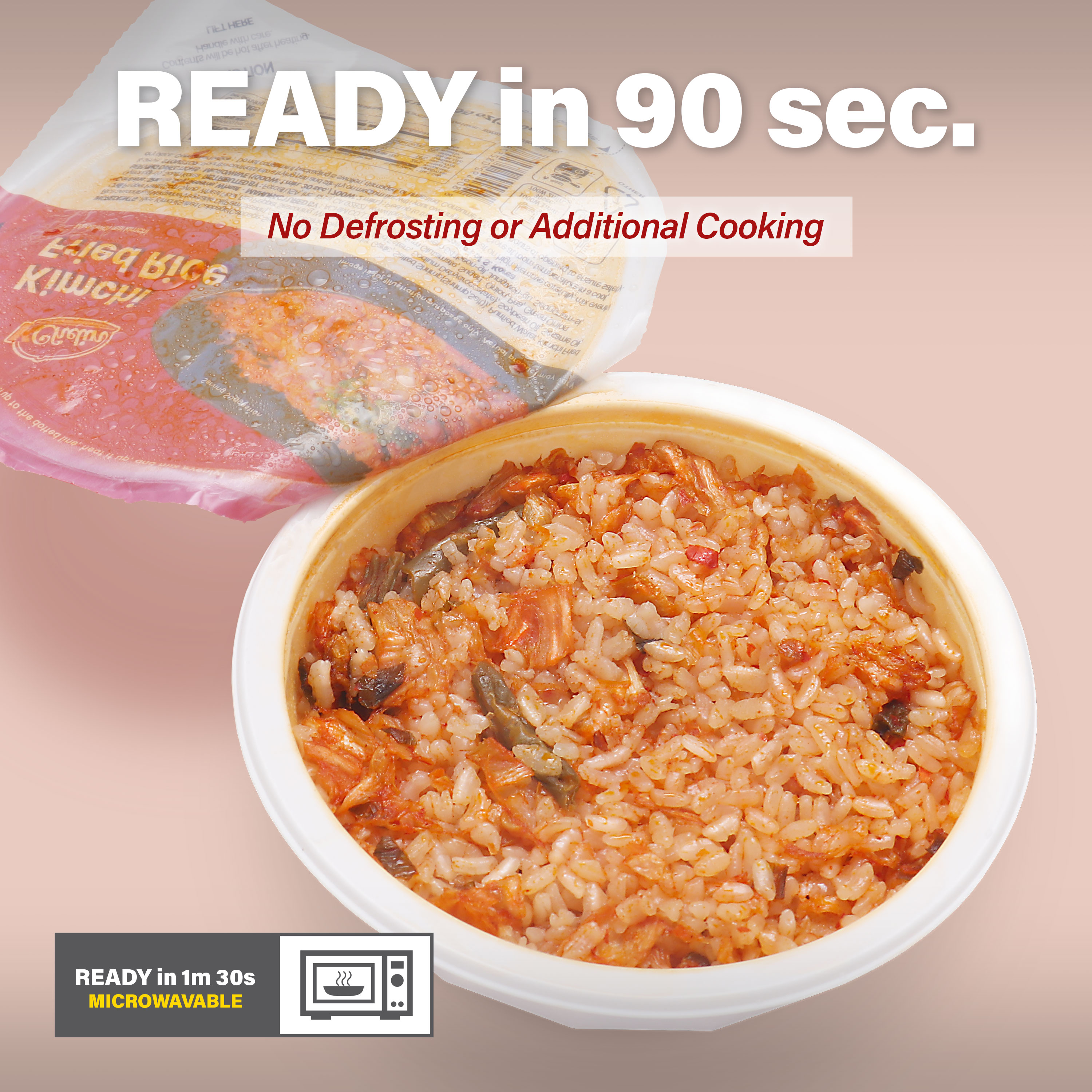 thumbnail video image 2 of [KCHELIN] Microwaveable Kimchi Fried Rice (Pack of 6), Korean Food, Shelf- Stable, On- the- Go Meals, 7.05 oz per Bowl, 2 of 9