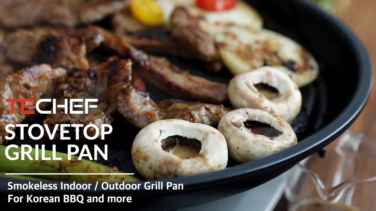 thumbnail video image 2 of TeChef - Stovetop Indoor Korean BBQ Nonstick Grill Pan, KBBQ Grill Pan, PFOA-Free, Dishwasher Oven Safe, Made in Korea, 2 of 7