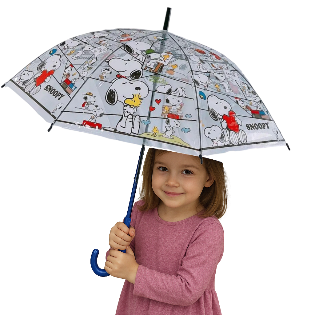 thumbnail video image 2 of Peanuts Snoopy Cartoon Transparent Fiberglass Umbrella, 8 Ribs, 21", Snoopy, White, 1, 2 of 2