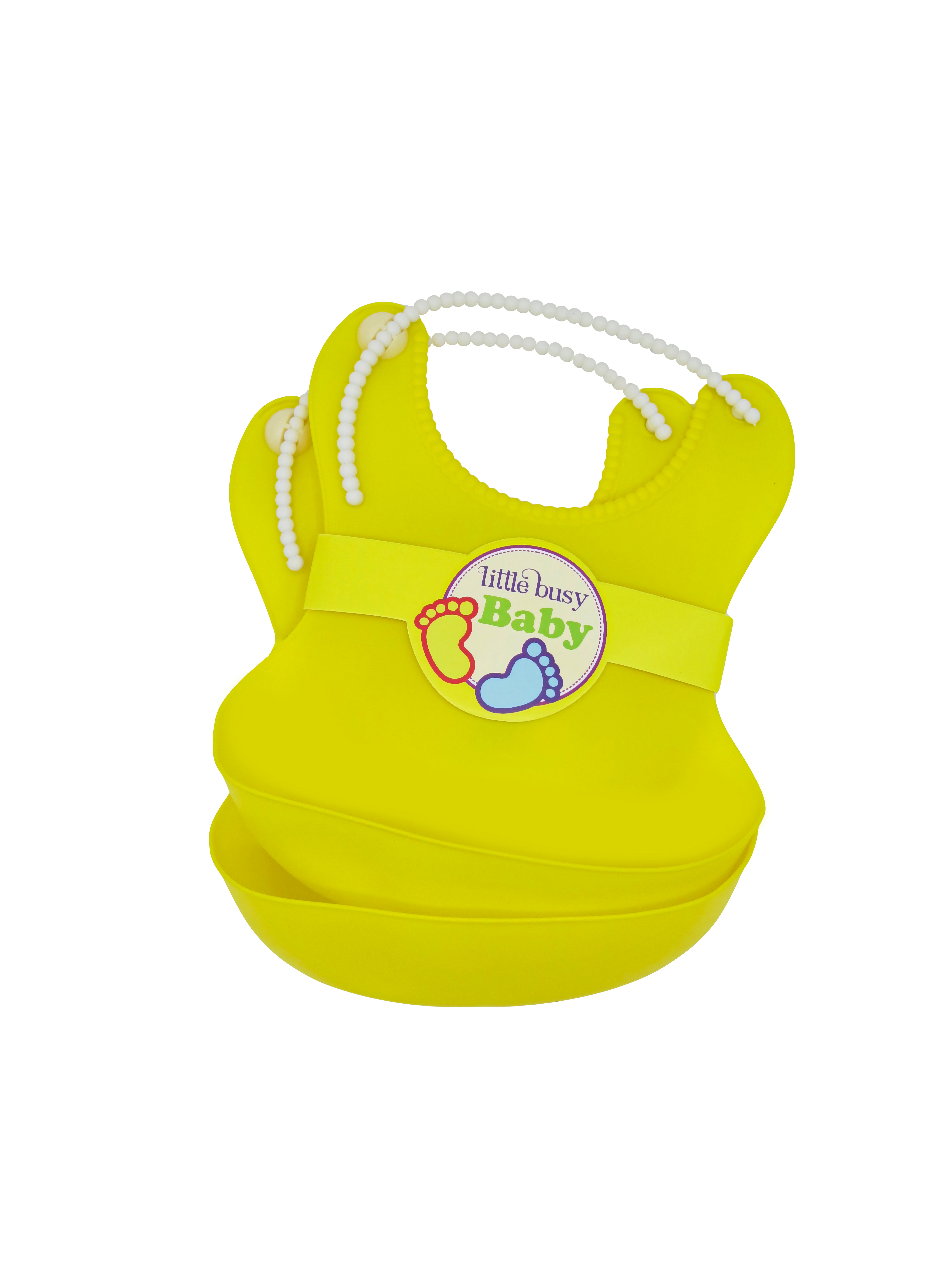 thumbnail video image 2 of Little Busy Baby 2 pack Silicone Waterproof Baby Bib with Durable Pocket, Yellow, Toddler, 2 of 6