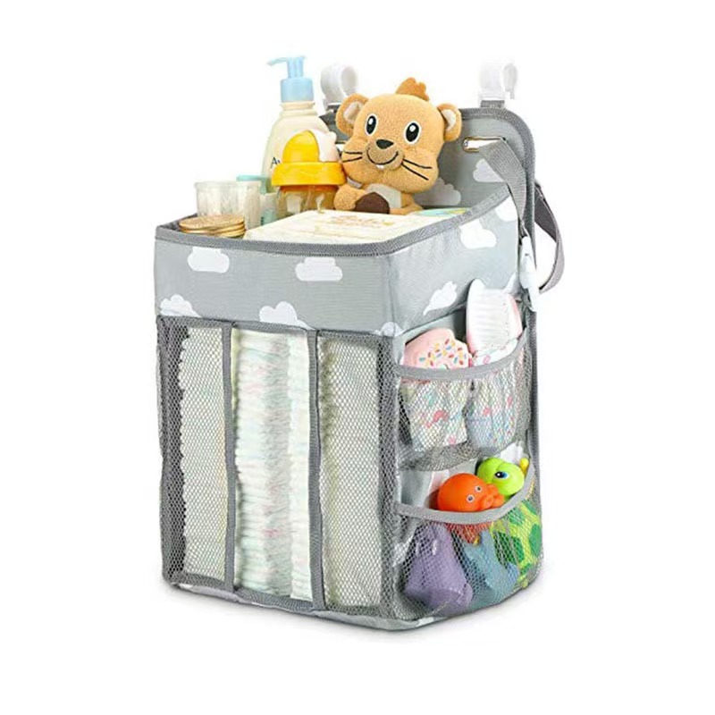 thumbnail video image 2 of GUANGCAIJIA Portable Diaper Organizer Hanging Diaper Stacker Nursery Storage Caddy Organizer for Cribs Playard Baby Essentials Storage Gray, 2 of 8