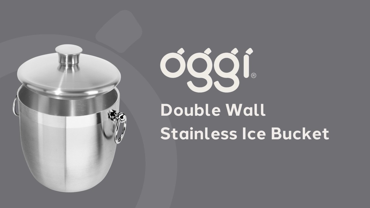 thumbnail video image 2 of Oggi Double Wall Stainless Steel Ice Bucket w/ Tongs (2.8 lt, 3 qt), 2 of 9