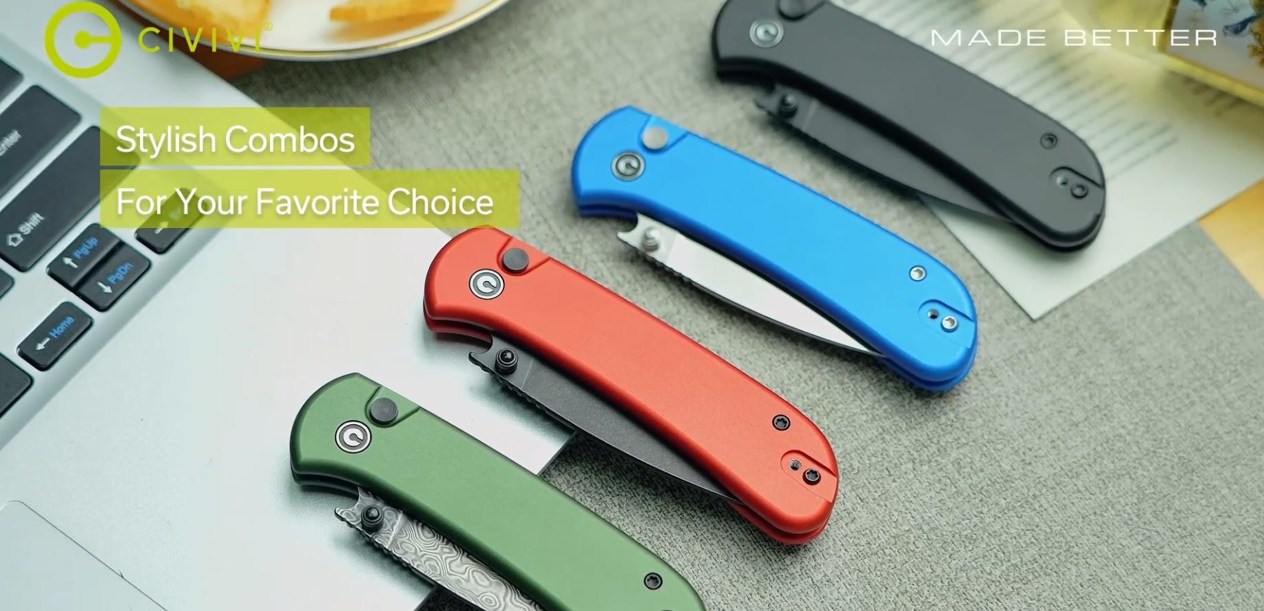 thumbnail video image 3 of CIVIVI Qubit Button Lock Pocket Folding Knife 2.98" 14C28N Blade Aluminum Handle WLM-C22030E-3-C, 3 of 9