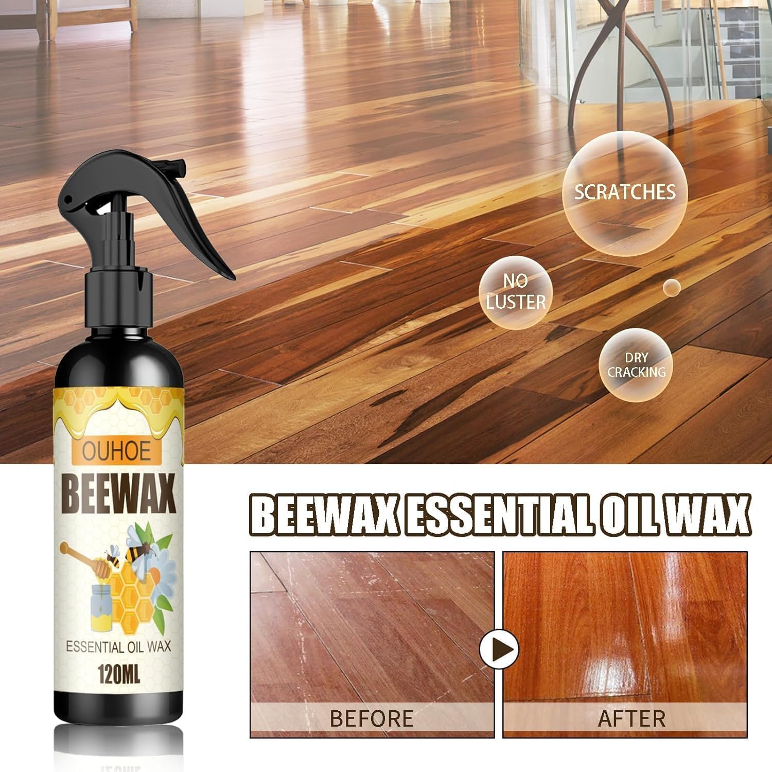 thumbnail video image 2 of Natural Beeswax Care Spray & Restorer, Bees Wax Furniture Polish and Cleaner, 2 of 11