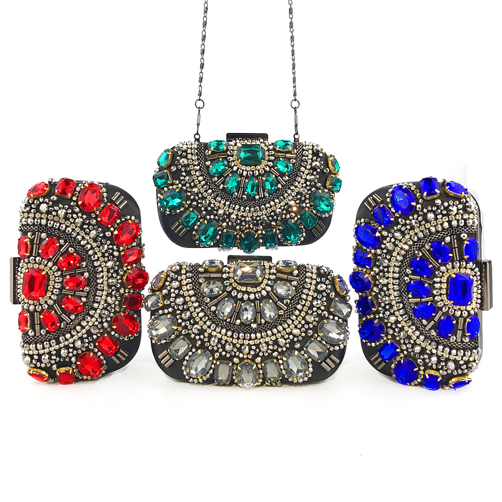 thumbnail video image 2 of Womens Evening Clutch Purse Handbag Heavy Beaded Embroidered Evening Bag with Rhinestones, 2 of 15