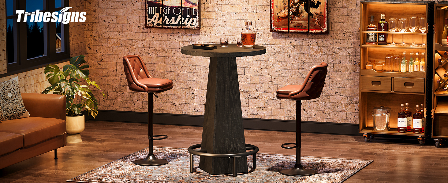 thumbnail video image 2 of Tribesigns Bar Table, 37.4" High Round Pub Table Home Bar Unit for Small Space, Black, 2 of 10