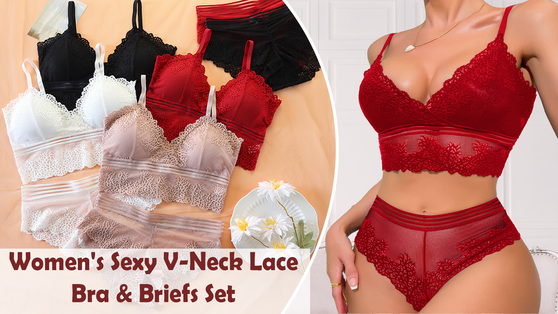 thumbnail video image 2 of Ausing Sexy Lingerie for Women Lace Bra and Panty Set 2 Piece Mesh High Waist Babydoll Outfits Breathable Push Up Underwire Bra Underwear Pink S, 2 of 7