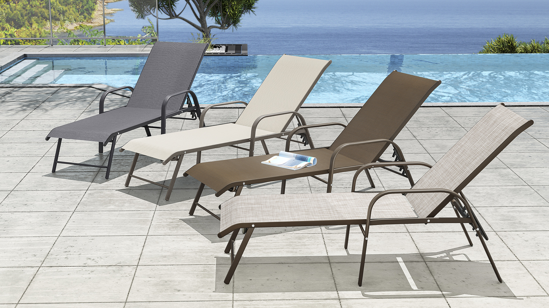 thumbnail video image 2 of Crestlive Products Adjustable Steel Chaise Lounge Chair, 6‑Position Recliner with Rust-Resistant Frame (Black), 2 of 8