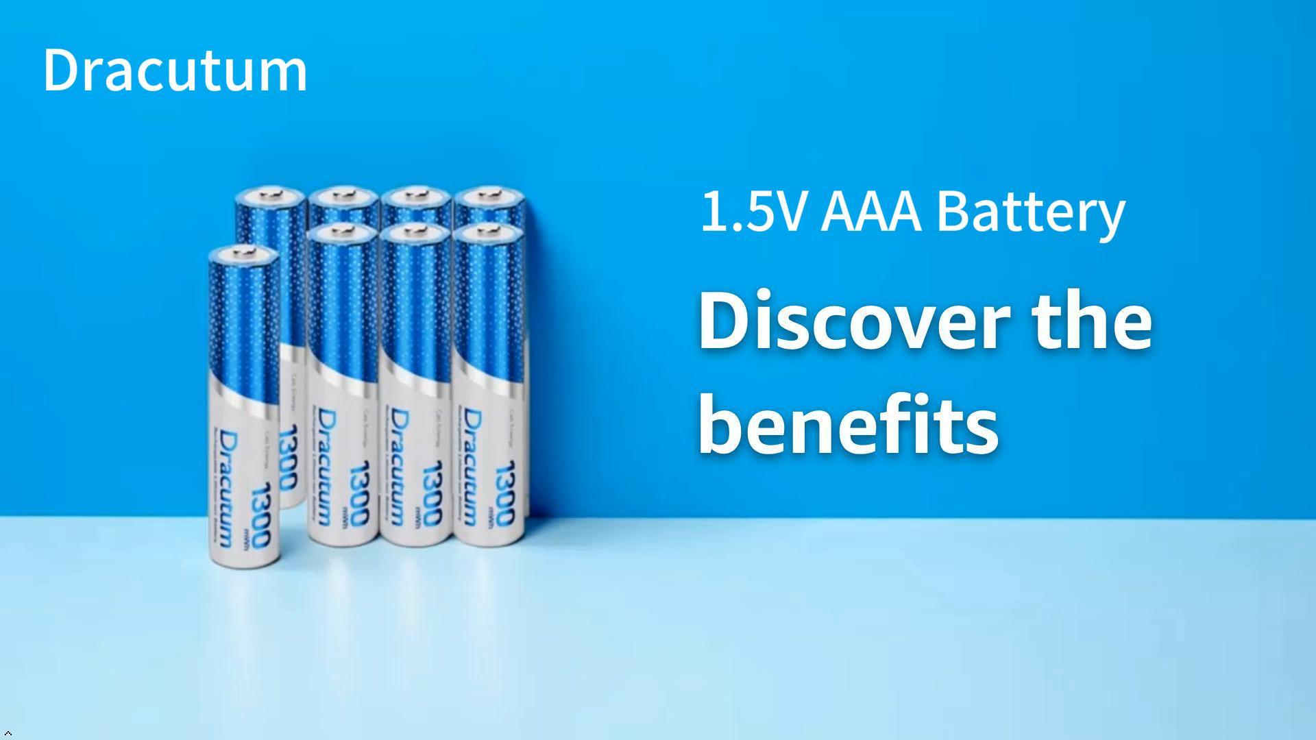 thumbnail video image 2 of Dracutum AAA Rechargeable Batteries Lithium 16 Pack with Fast Charger - 1300mWh High Capacity 1.5V Constant Output Rechargeable AAA Batteries, 2000 Cycles Long-Lasting Li-ion Triple a Batteries, 2 of 9