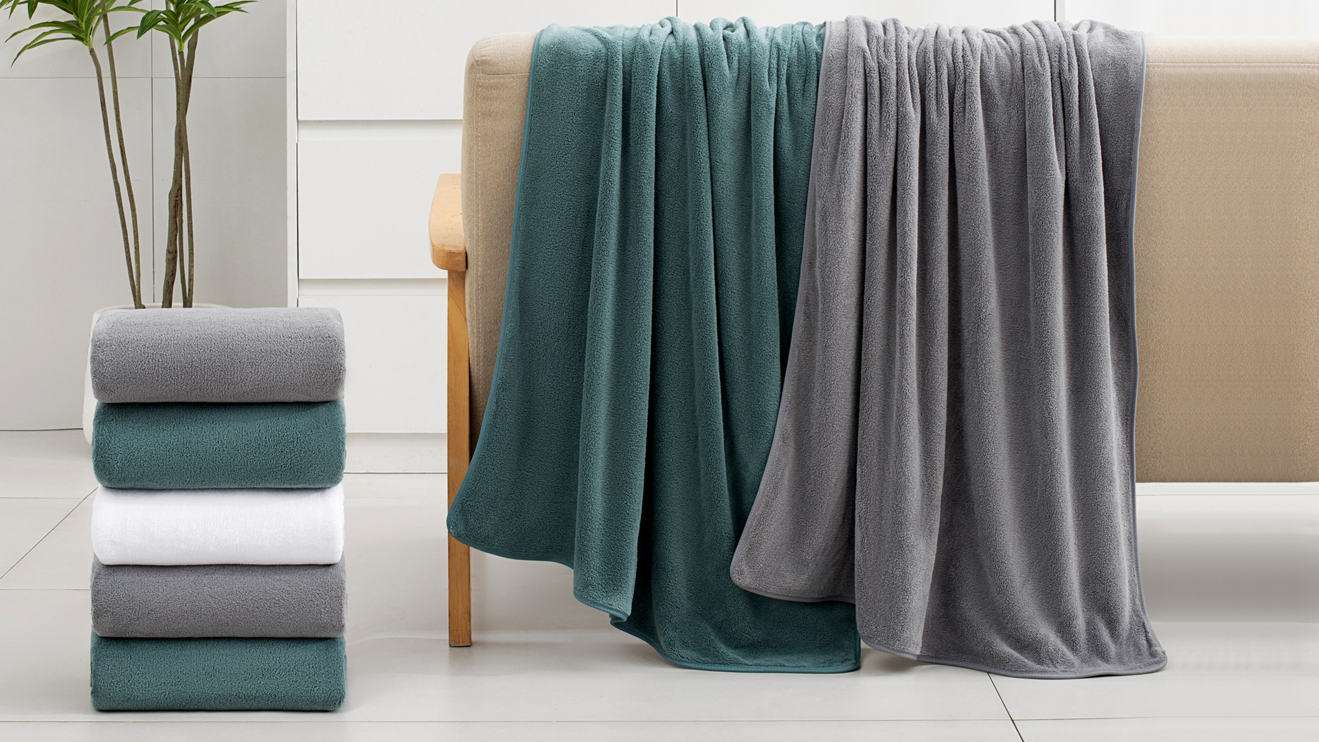 thumbnail video image 2 of Kebury 18 Piece Family Bath Towels Set - 6 Bath Sheets, 6 Hand Towels & 6 Washcloths - Microfiber Shower Towels with Hanging Loop Absorbent Ultra Soft Towels for Bathroom Spa Gym- Dark Grey, 2 of 8