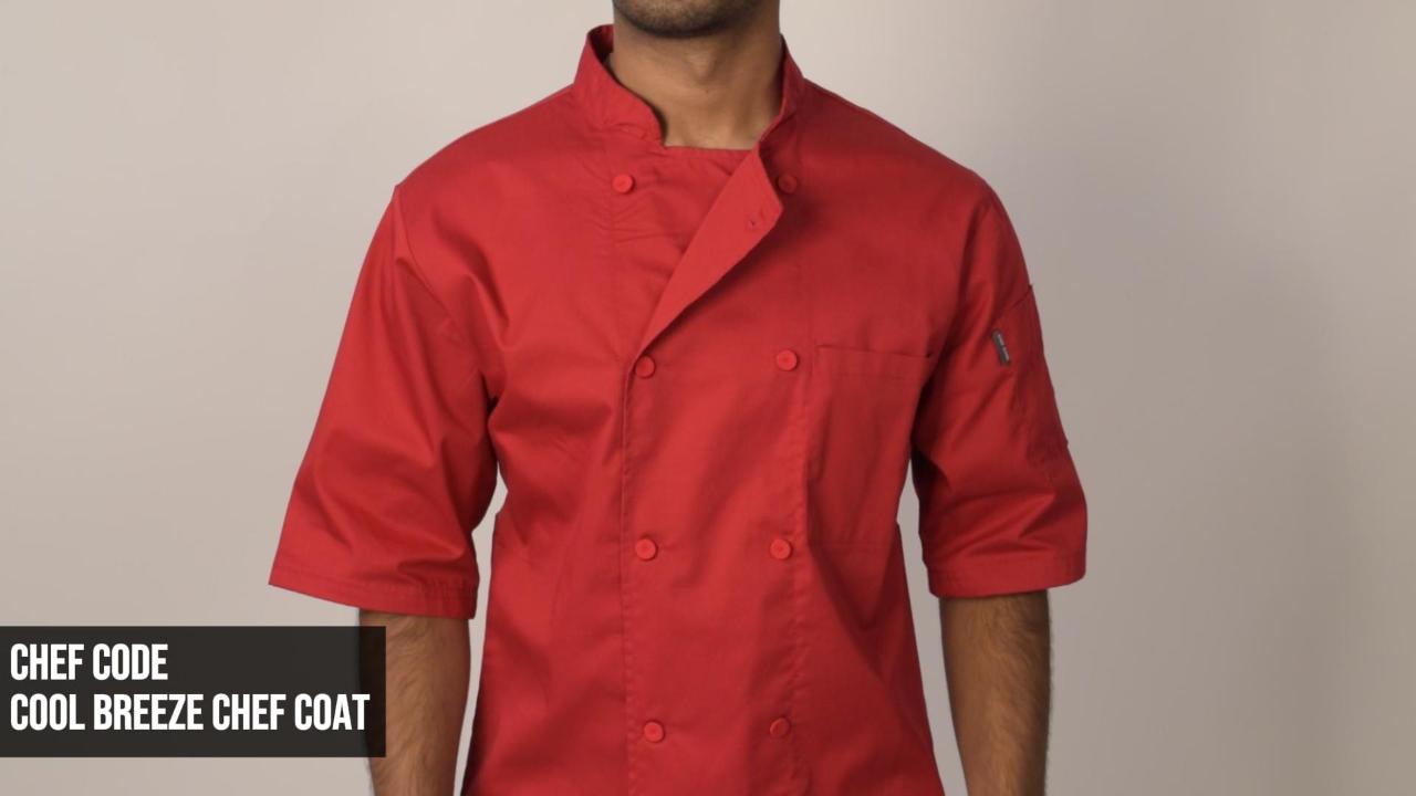 thumbnail video image 2 of Chef Code Cool Breeze Chef Coat with Short-Sleeves and Mesh Vent Inlay, Red, 2XL, 2 of 3