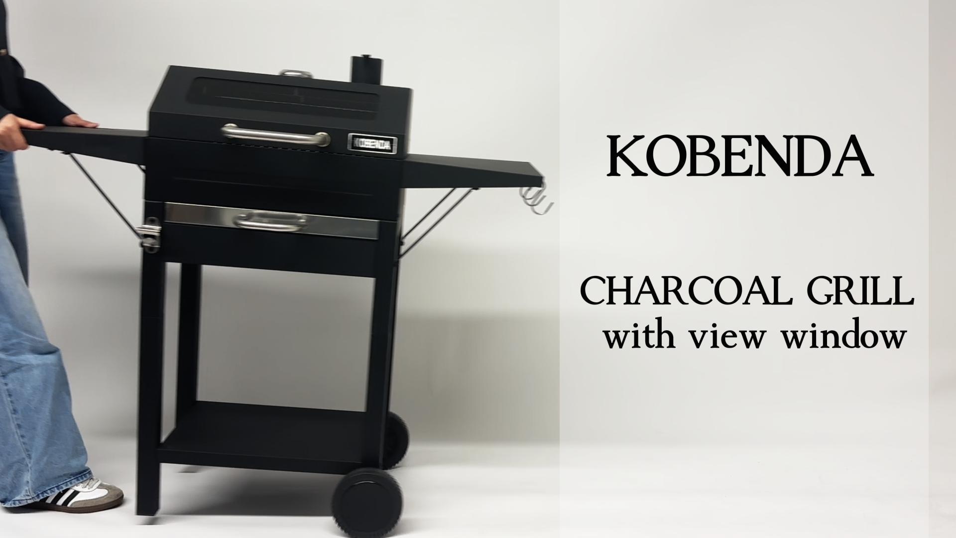 thumbnail video image 2 of KOBENDA 20 inch Charcoal Grill with Side Tables & Glass Viewing Window, Outdoor BBQ Grill for Backyard , Black, 2 of 13