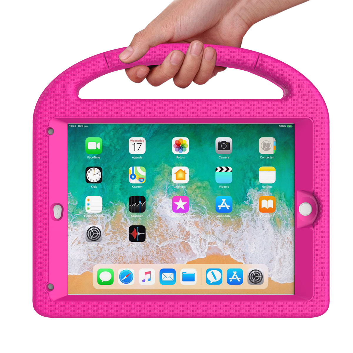 thumbnail video image 2 of TOEVEK Kids Case for iPad 5th/6th Generation & iPad Air 1/2 & Pro 9.7, iPad 9.7" Case with Screen Protector, Shockproof Protective Cover for iPad 9.7 inch 6/5 Generation 2018/2017, Pink, 2 of 8