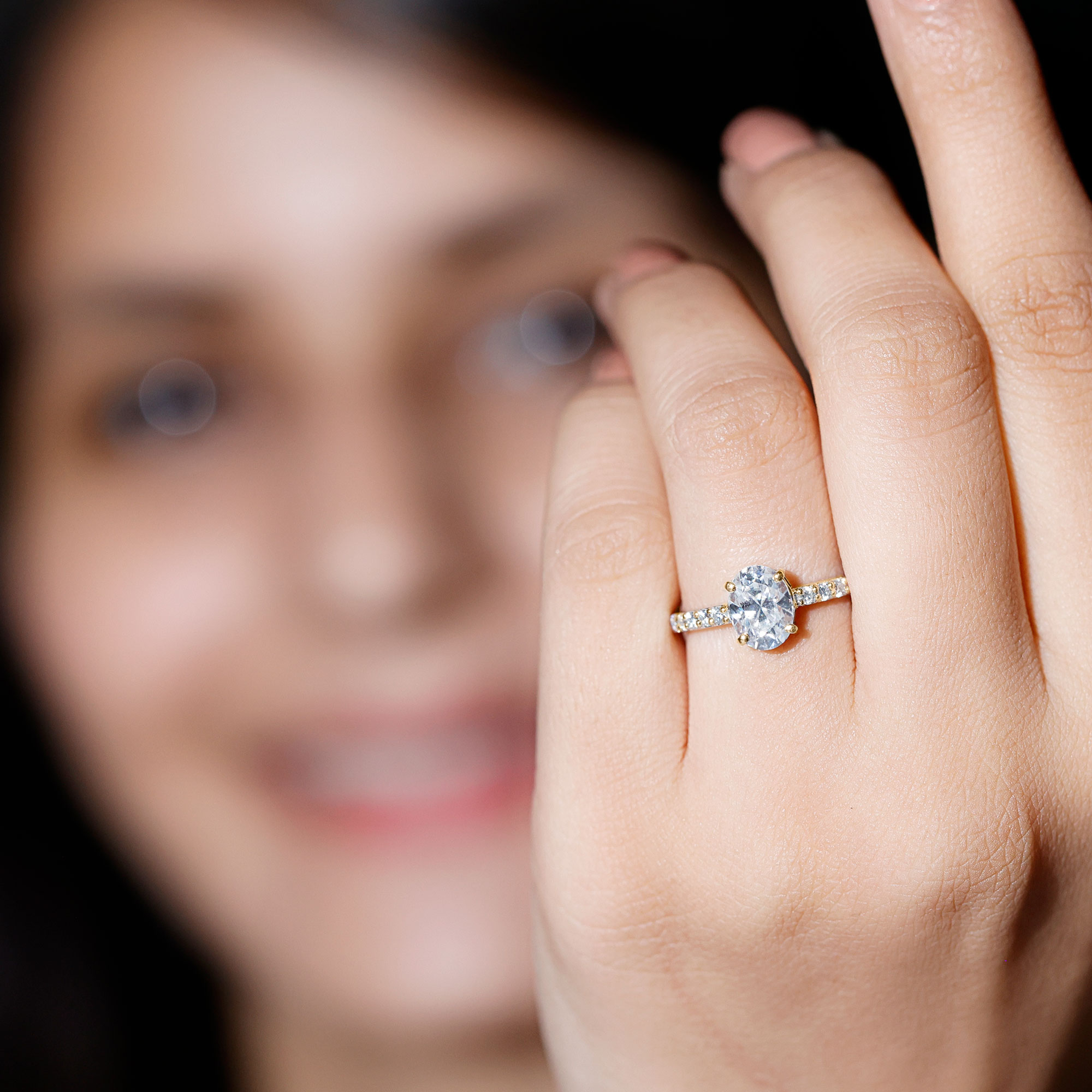 thumbnail video image 2 of Rosec Jewels Diamond Engagement Ring - Oval Lab Diamond Ring 1ct - 6x8 mm - EF-VS Grade Certified, 925 Sterling Silver, US 4.00, 2 of 7