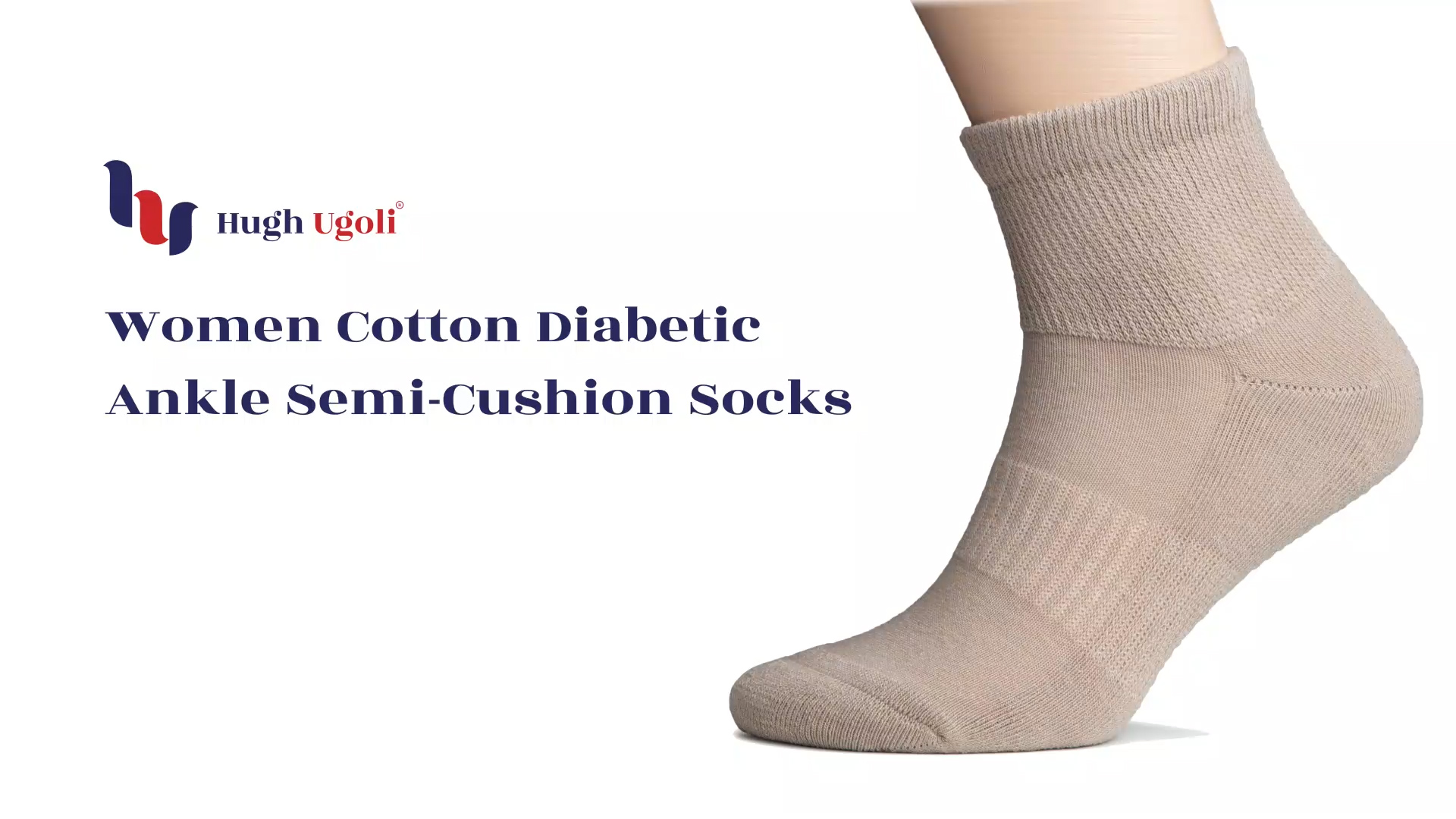 thumbnail video image 2 of HUGH UGOLI Women's Cotton Diabetic Ankle Socks, Wide, Loose & Stretchy, Seamless Toe & Non Binding Top, Semi Cushion, 3 Pairs, Pastel Pink, Shoe Size: 9-12, 2 of 6