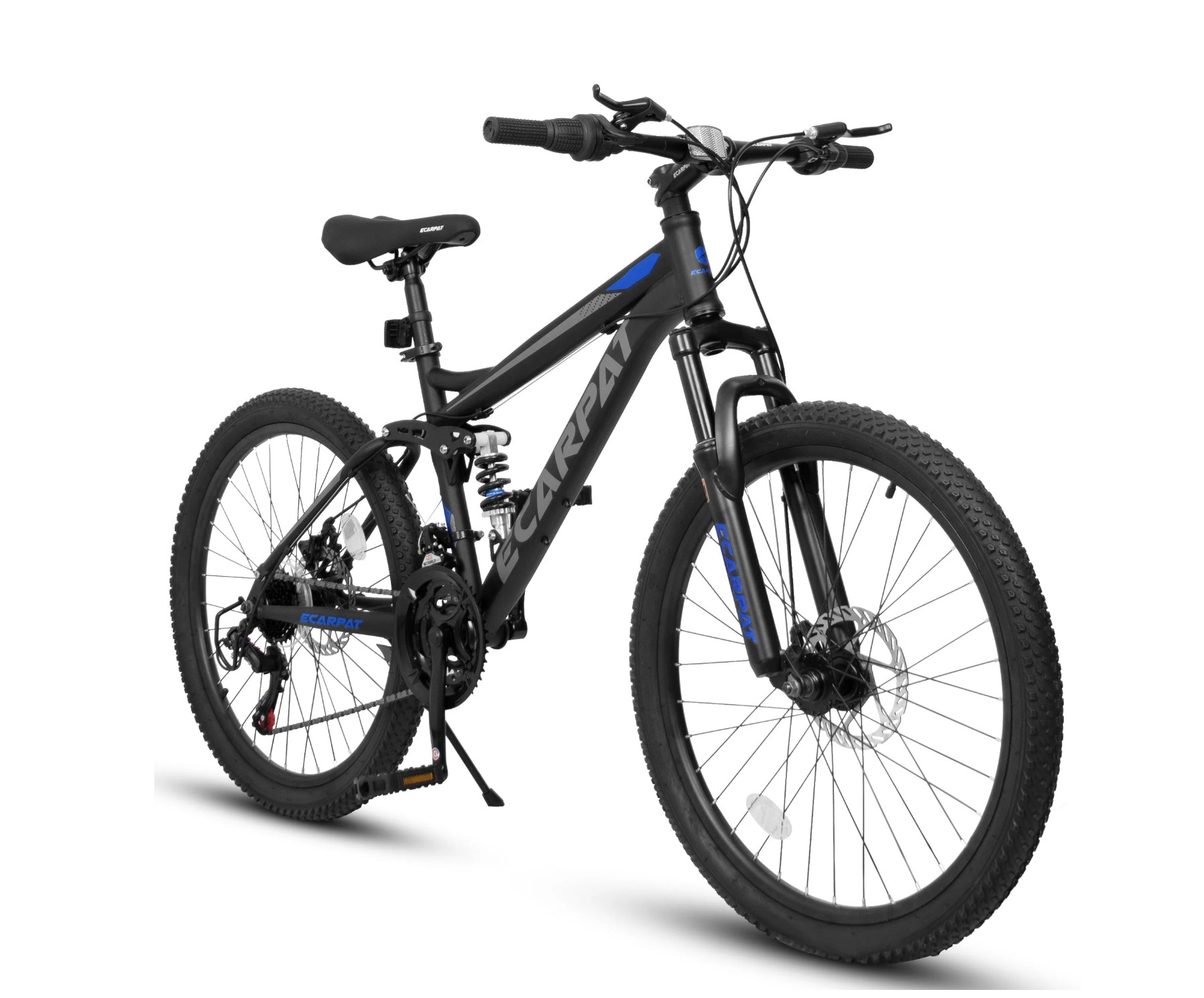 thumbnail video image 2 of POVANLI Mountain Bike 24 Inch, Dual Full Suspension, Carbon Steel Frame Mountain Bike for Mens Womens, Go to School/Work with 21-Speed Disc Trail Commuter City Beach Bicycles, Gift(Black), 2 of 11