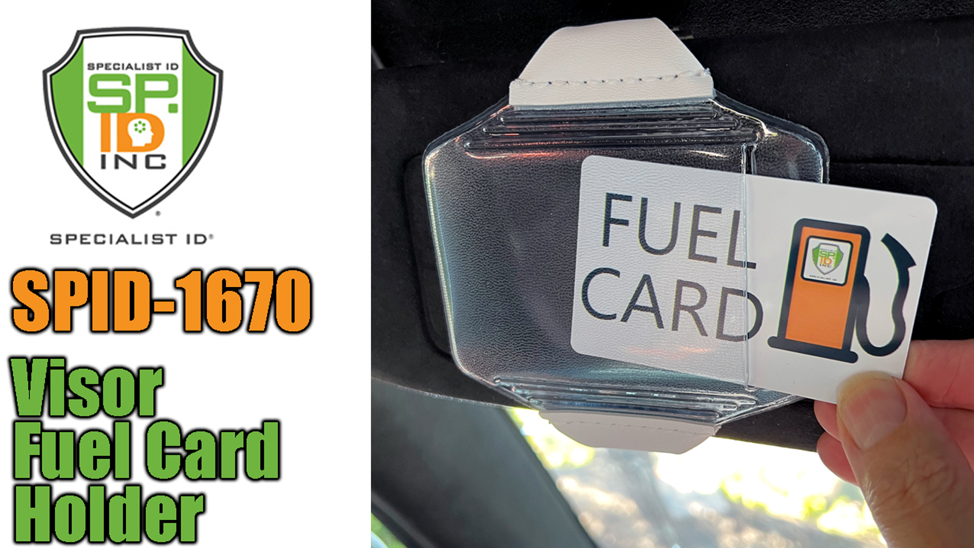 thumbnail video image 2 of Heavy Duty Visor Fuel Card Holder with Clear Vinyl Pocket - Truck & Car Accessories for Interior - Drivers License, Auto Insurance Card & Fleet Vehicle Gas Log Storage by Specialist ID (Black), 2 of 8