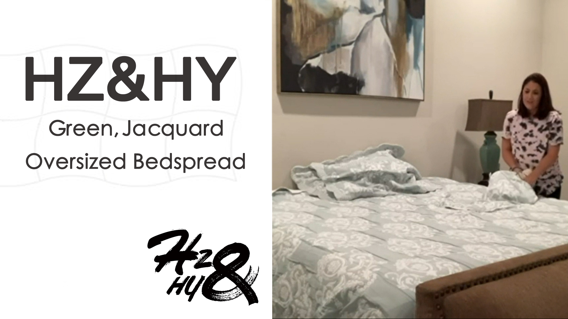 thumbnail video image 2 of HZ & HY Oversized King Bedspread, Jacquard Matelasse Damask Pattern Design, Lightweight, Reversible, 5 Piece, 100% Microfiber, Green, 2 of 8