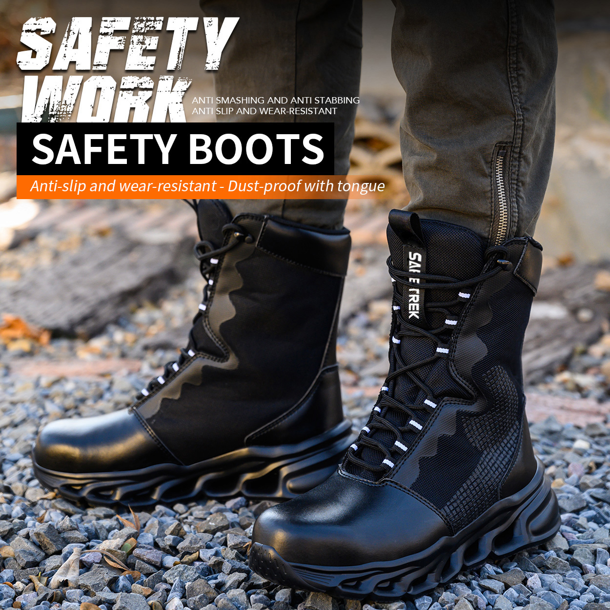 thumbnail video image 2 of SAFETREK Steel Toe Safety Shoes for Men Women: Anti-Smash Anti-Puncture Anti-Slip Work Boots, Lightweight Comfortable Protective Work Footwear For Industrial Factory Construction, 2 of 11