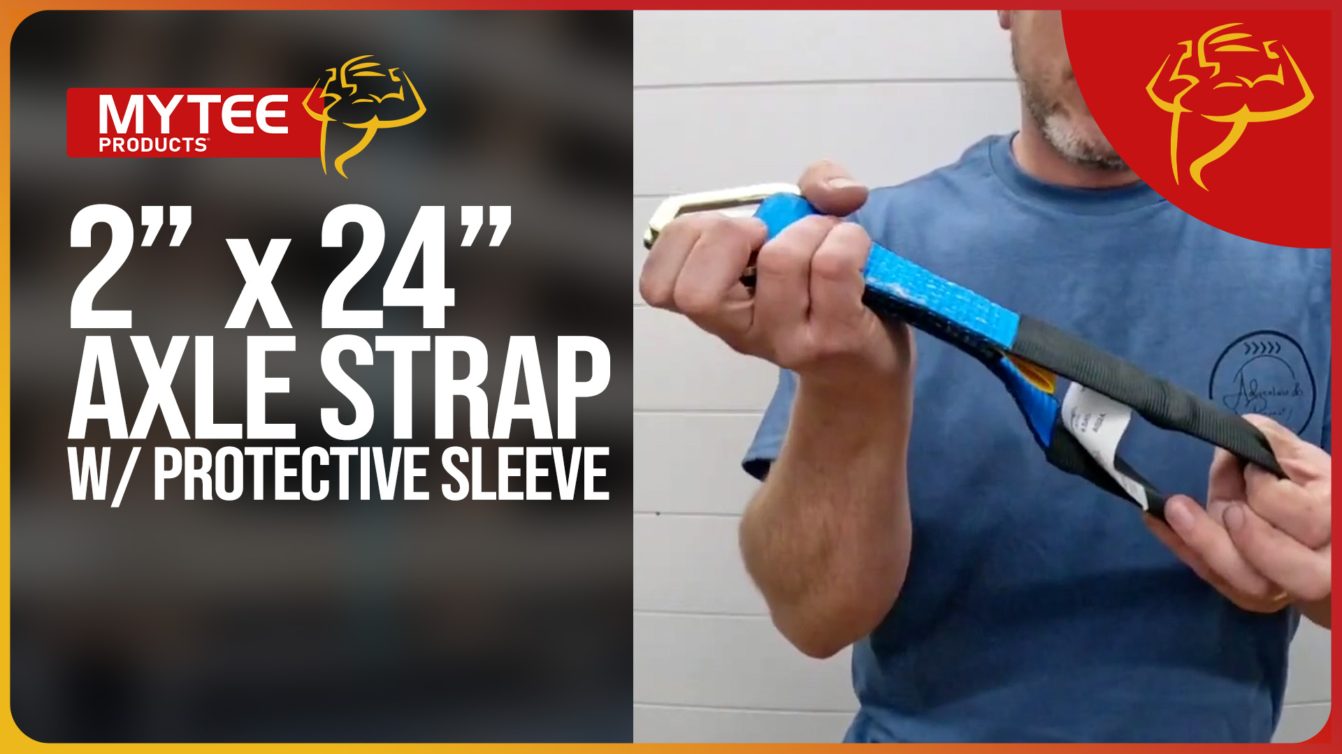 thumbnail video image 2 of Mytee Products (1 Pack) 2" x 24" Heavy Duty Tie Down Axle Straps with D-Ring and Protective Sleeve, 10,000LBS Capacity - for Car Trailer Hauler Tow Truck Wrecker Wheel Tie Down Strap, 2 of 4