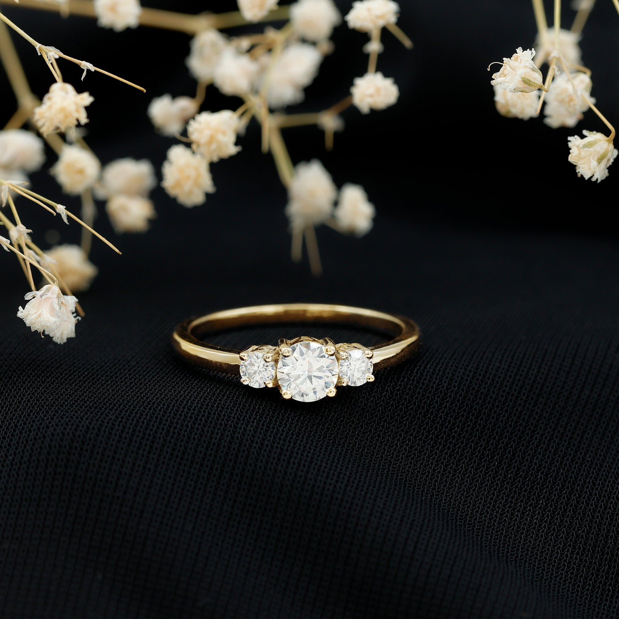 thumbnail video image 2 of Rosec Jewels Lab Diamond 3 Stone Engagement Ring for Women - Past Present Future Ring - EF-VS Grade, 18K Yellow Gold, US 7.00, 2 of 8