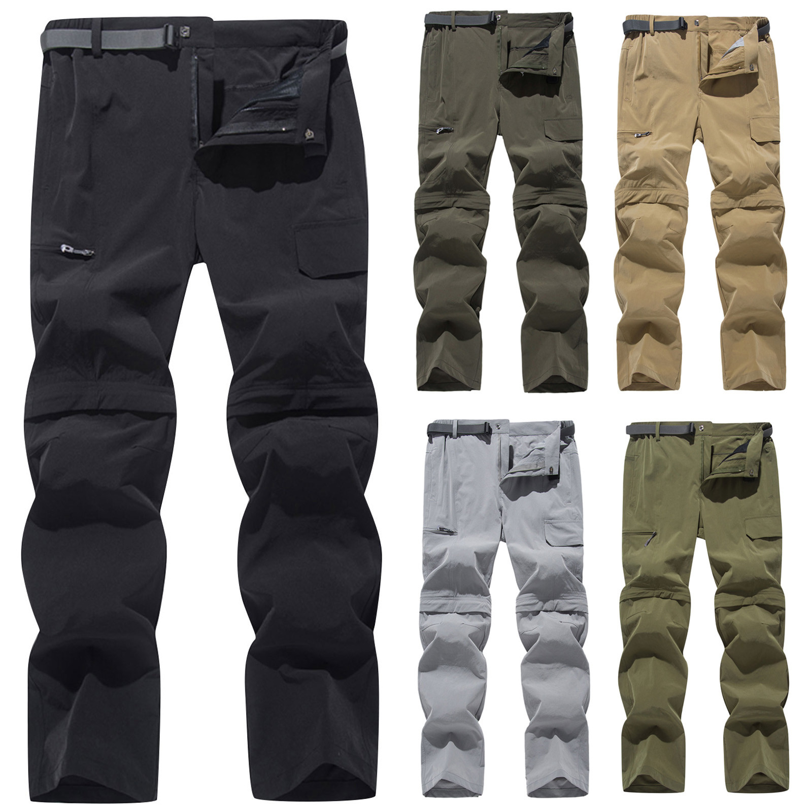 thumbnail video image 2 of WREESH Men's Tactical Cargo Pants Solid Casual Button Zipper Belt Quick-Drying Detachable In Two Trouser Olive Green, 2 of 9