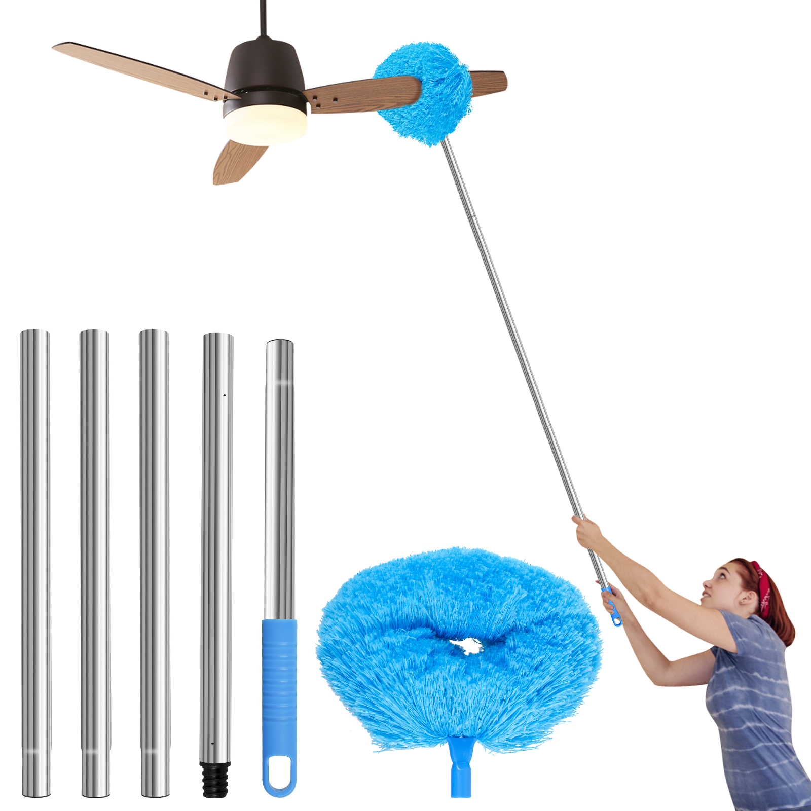 thumbnail video image 2 of AEVXKHI Ceiling Fan Cleaner Duster with 66.9 Inch Telescopic Handle Reusable Fibre Ceiling Fan Blade Cleaner with Removable Cleaning Head Hanging Ceiling Fan Cleaner Duster Tool, 2 of 10