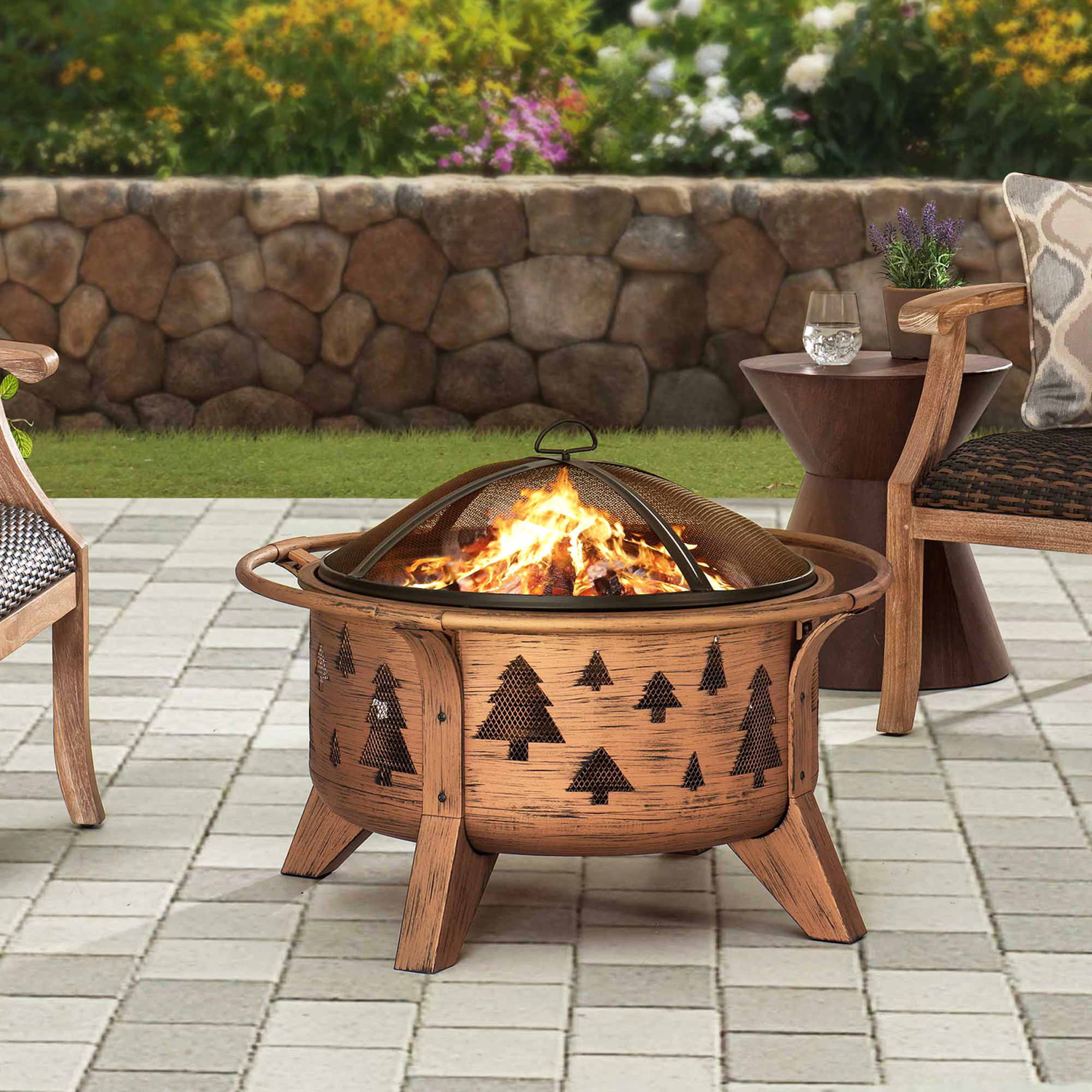 thumbnail video image 2 of SUNJOY Fire Pit 30 Inch Outdoor Wood-Burning Portable Fire Pit, Patio Tree Motif Round Steel Firepit Large Fire Pits for Outside with Spark Screen and Poker, 2 of 12
