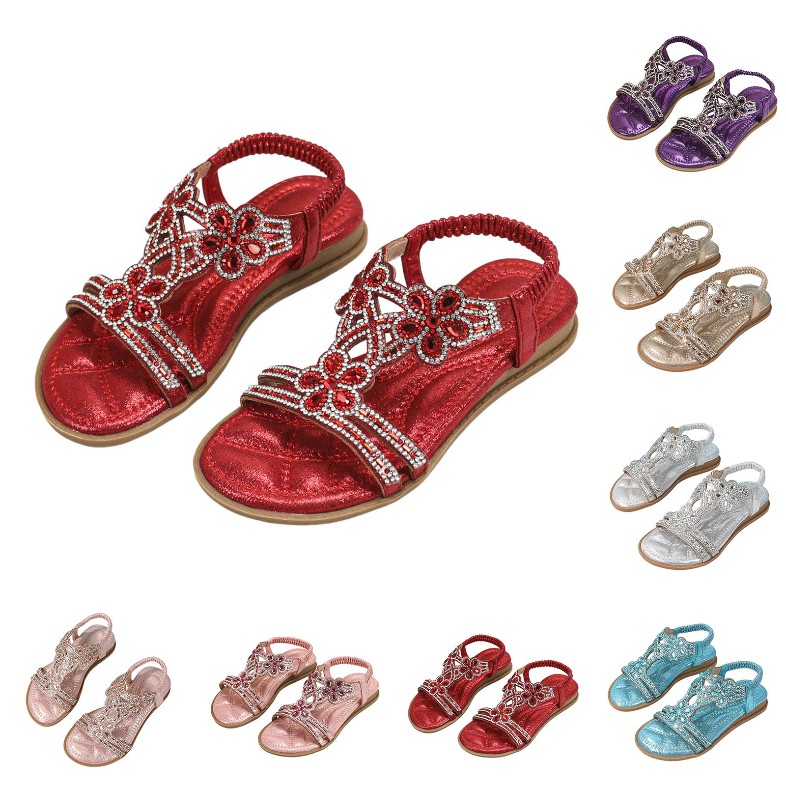 thumbnail video image 2 of XEGLSBU Girls Sandals Size 11.5 Girl Princess Sandals Rhinestone Slingback Ankle Strap Casual Bohemian Beach Shoes (Gold Size 28), 2 of 10