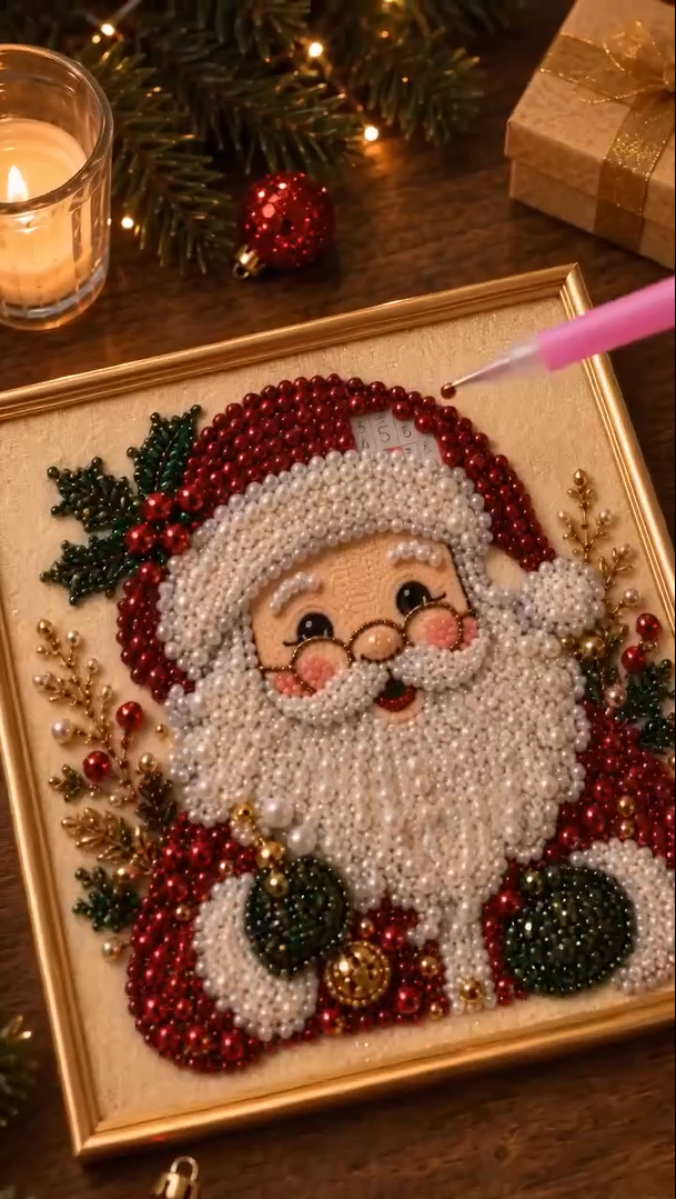 thumbnail video image 2 of SPOORYYO Santa Claus Christmas Bead Art Kit, DIY Christmas Diamond Painting Craft Kit, Framed Canvas Decor for Holiday Home Decoration, 2 of 9