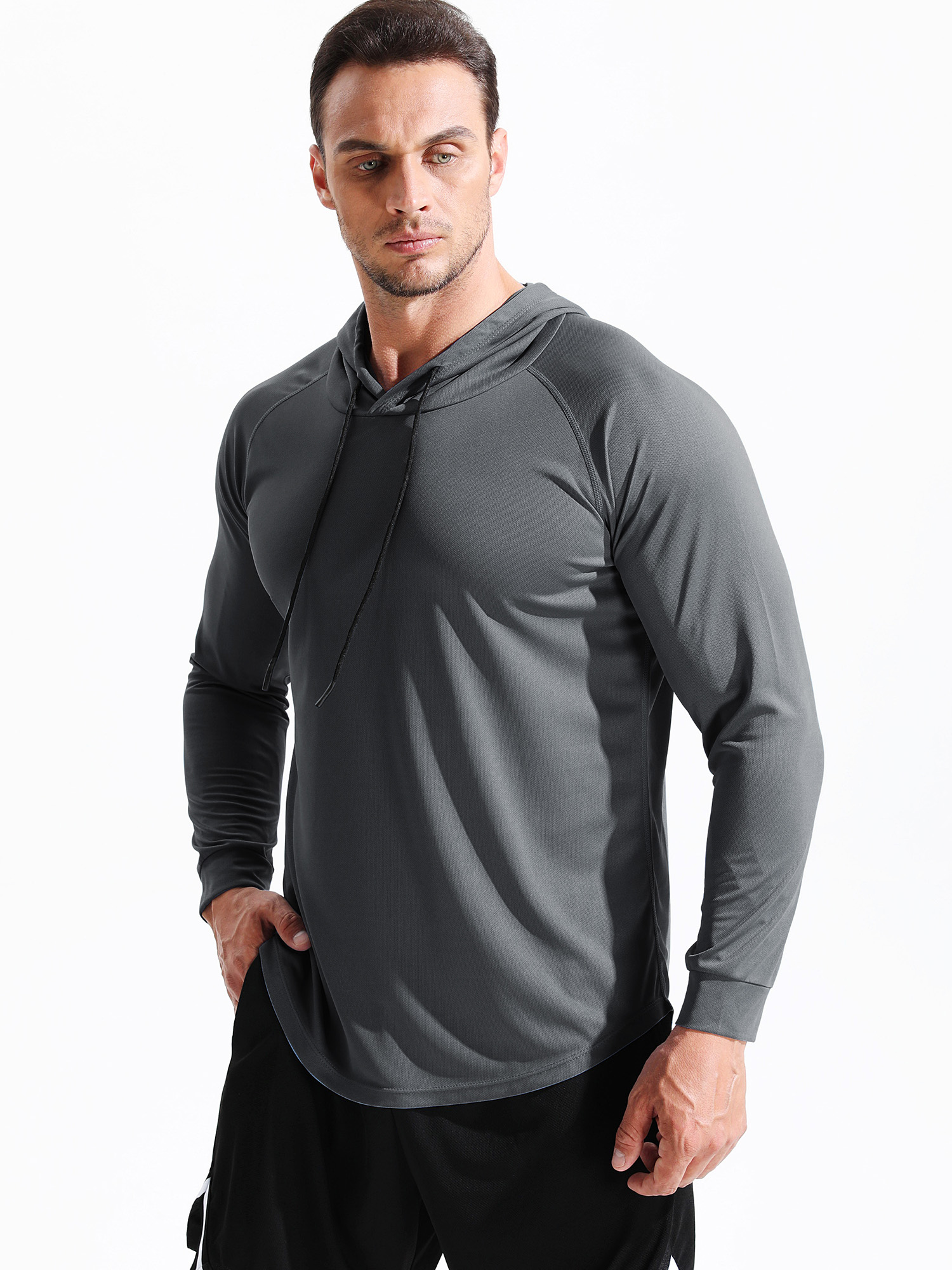 thumbnail video image 2 of Cadmus Men's Dry Fit Long-Sleeved Shirts Lightweight Breathable Mesh fabric Hoodies for Workout,Hiking, Fishing, 37#,3 pack, Black,Grey, White, Medium, 2 of 10