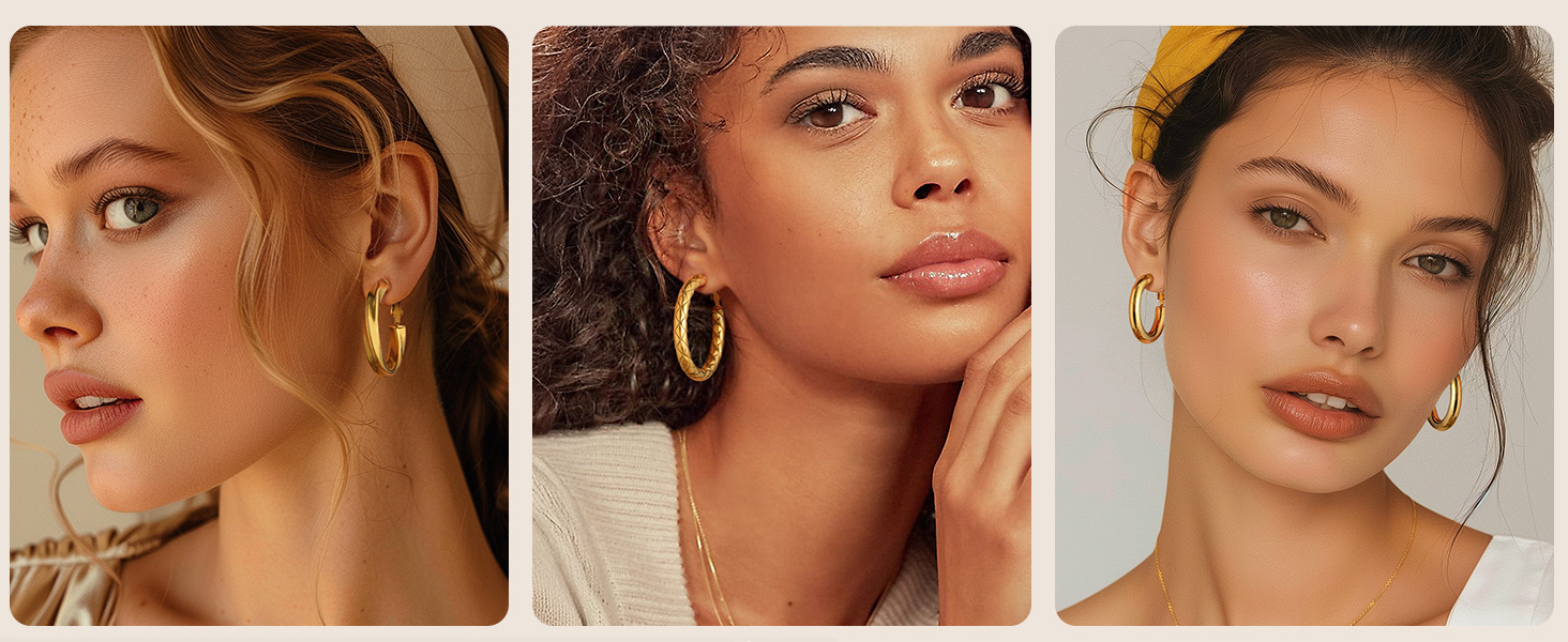 thumbnail video image 2 of FindChic 30mm Hoop Earrings for Women Stainless Steel Rhombic Pattern Hoops Hollow Tube Loop Earrings Valentines Day Gifts for Wife/Her with Box, 2 of 8